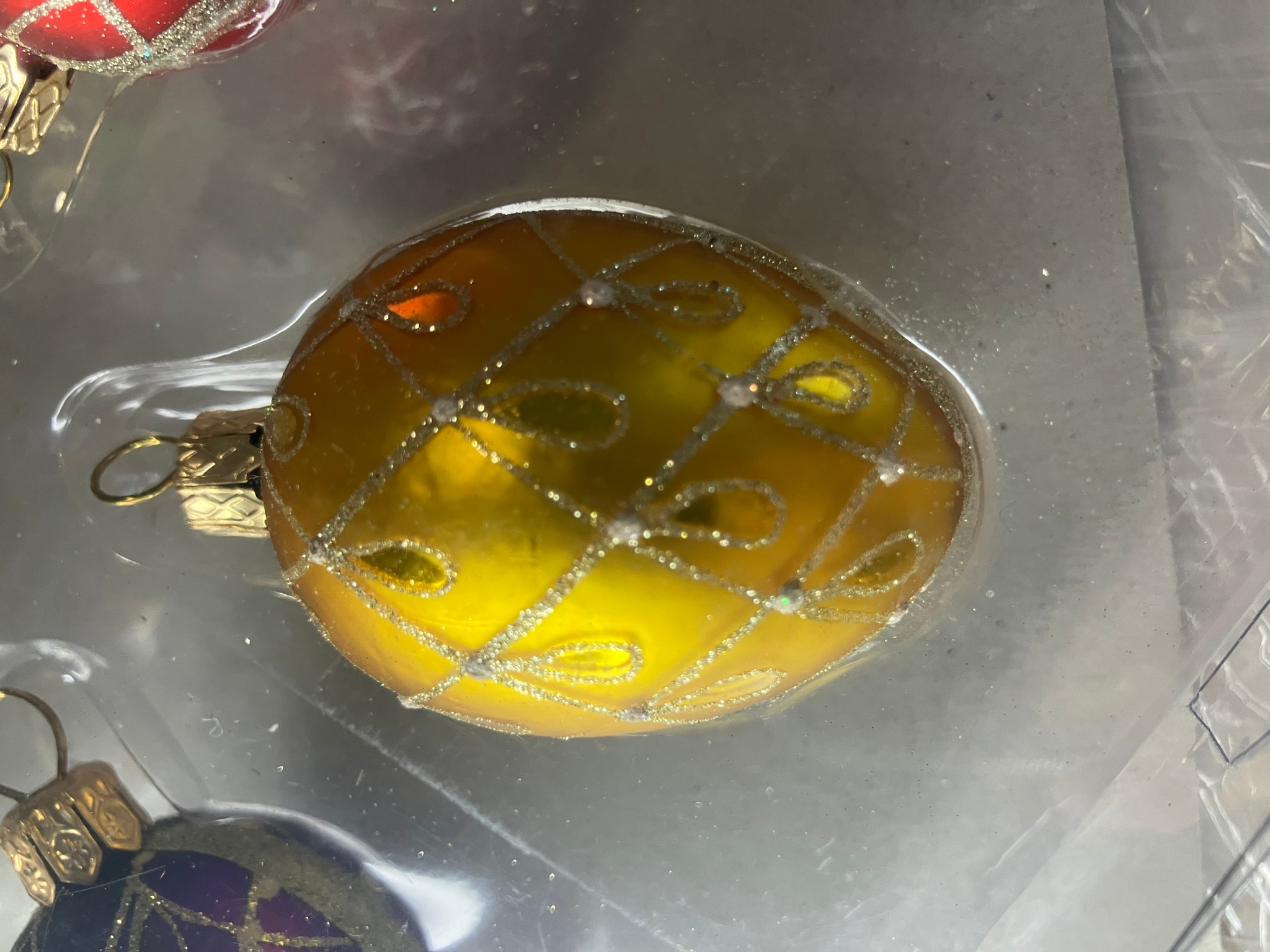 Hand Painted Polish Glass Egg Ornaments Set of 6 Multicolor European Vintage