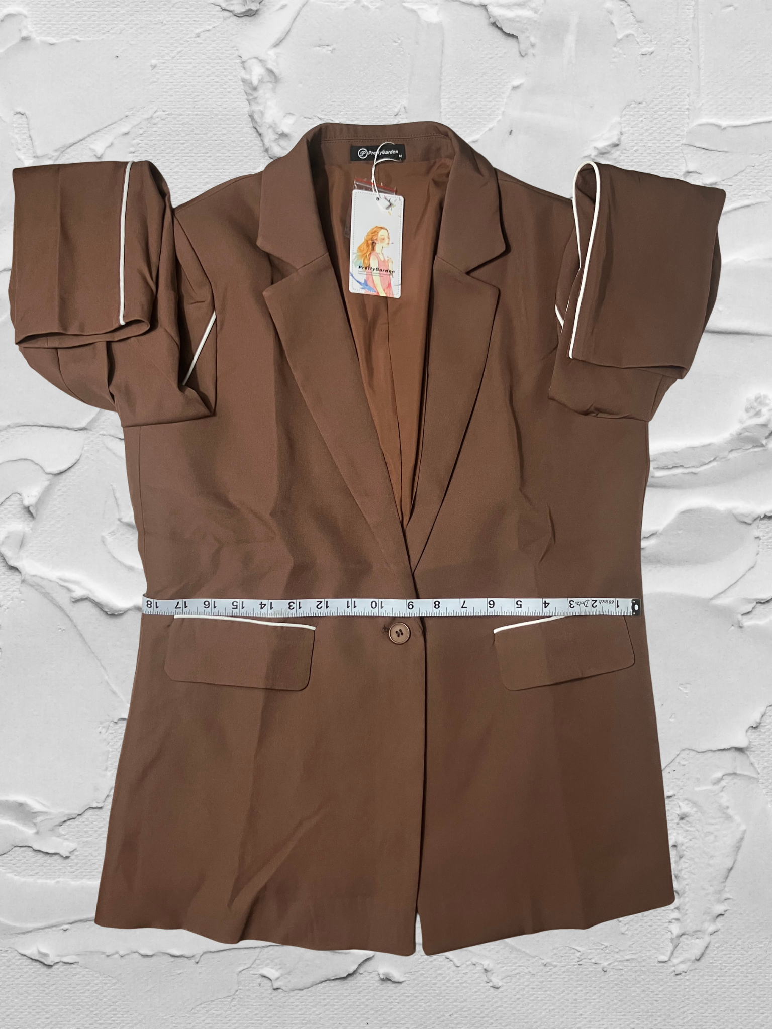 Prettygarden — Two-Piece Suit | Chocolate brown with contrast piping · Sz M