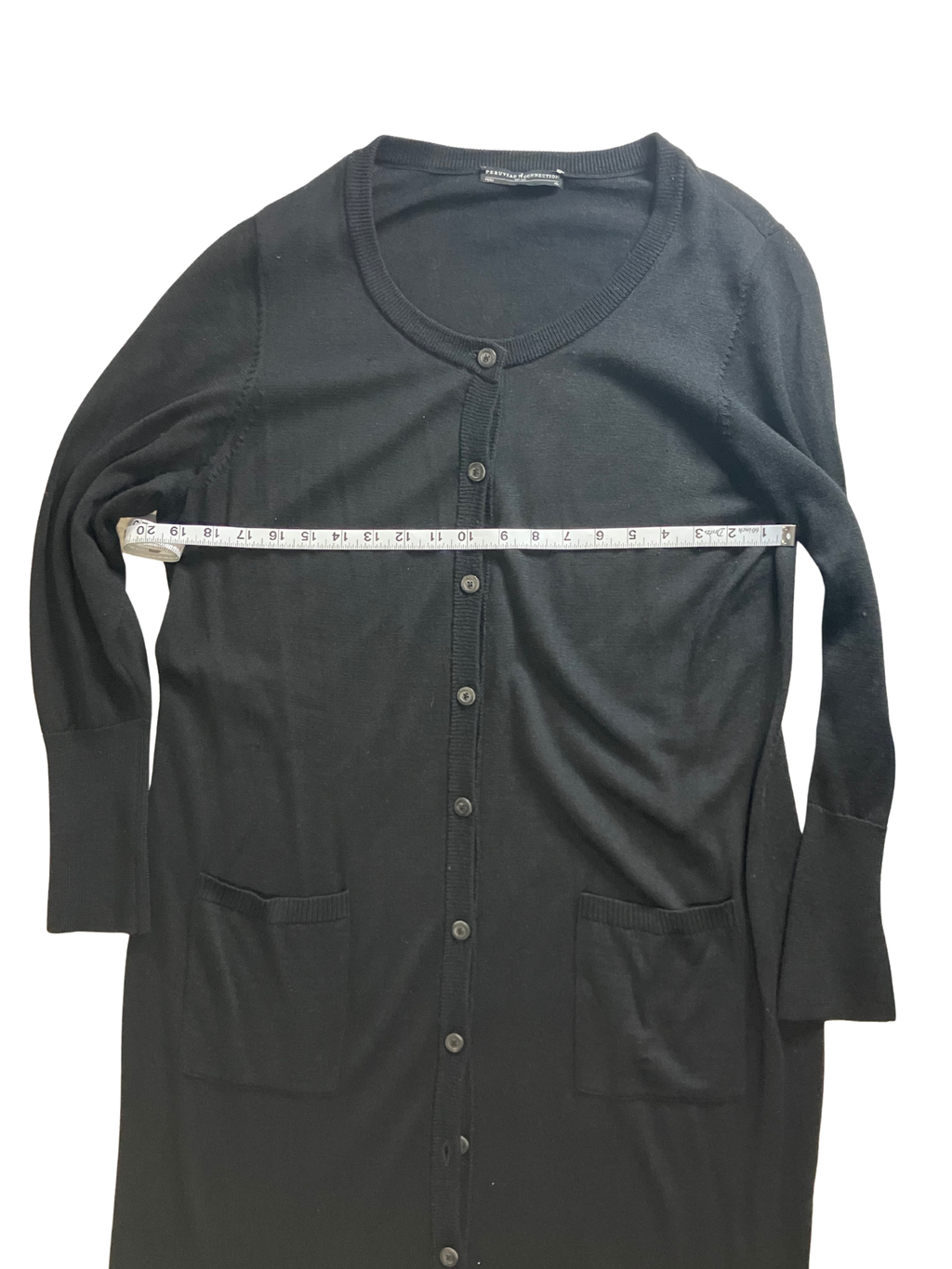 Peruvian Connection Black Wool Silk Cardigan Duster Midi Long Sleeve