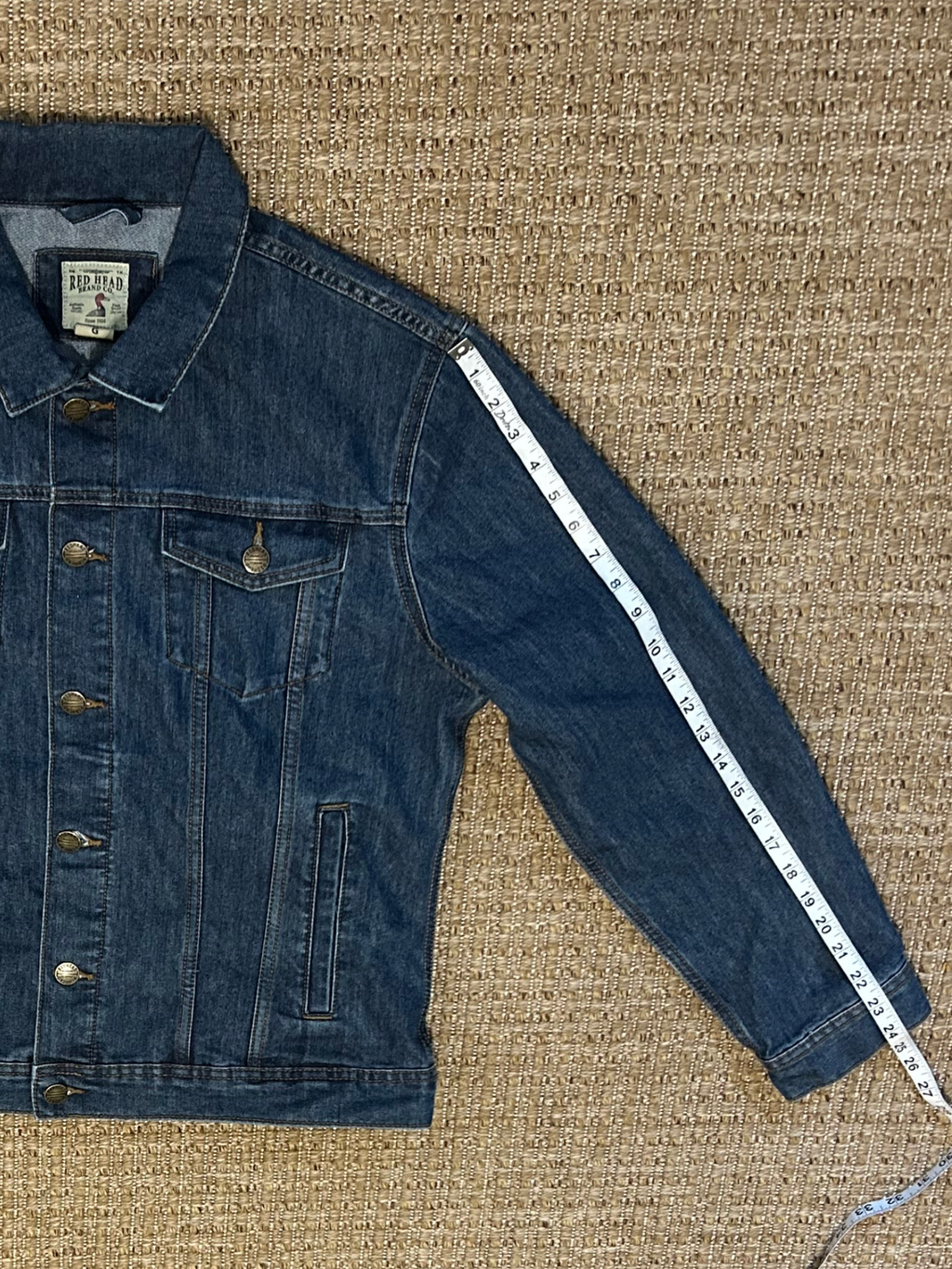 Red Head — Trucker Jacket | Dark indigo, antique brass, built to outlast · Sz L
