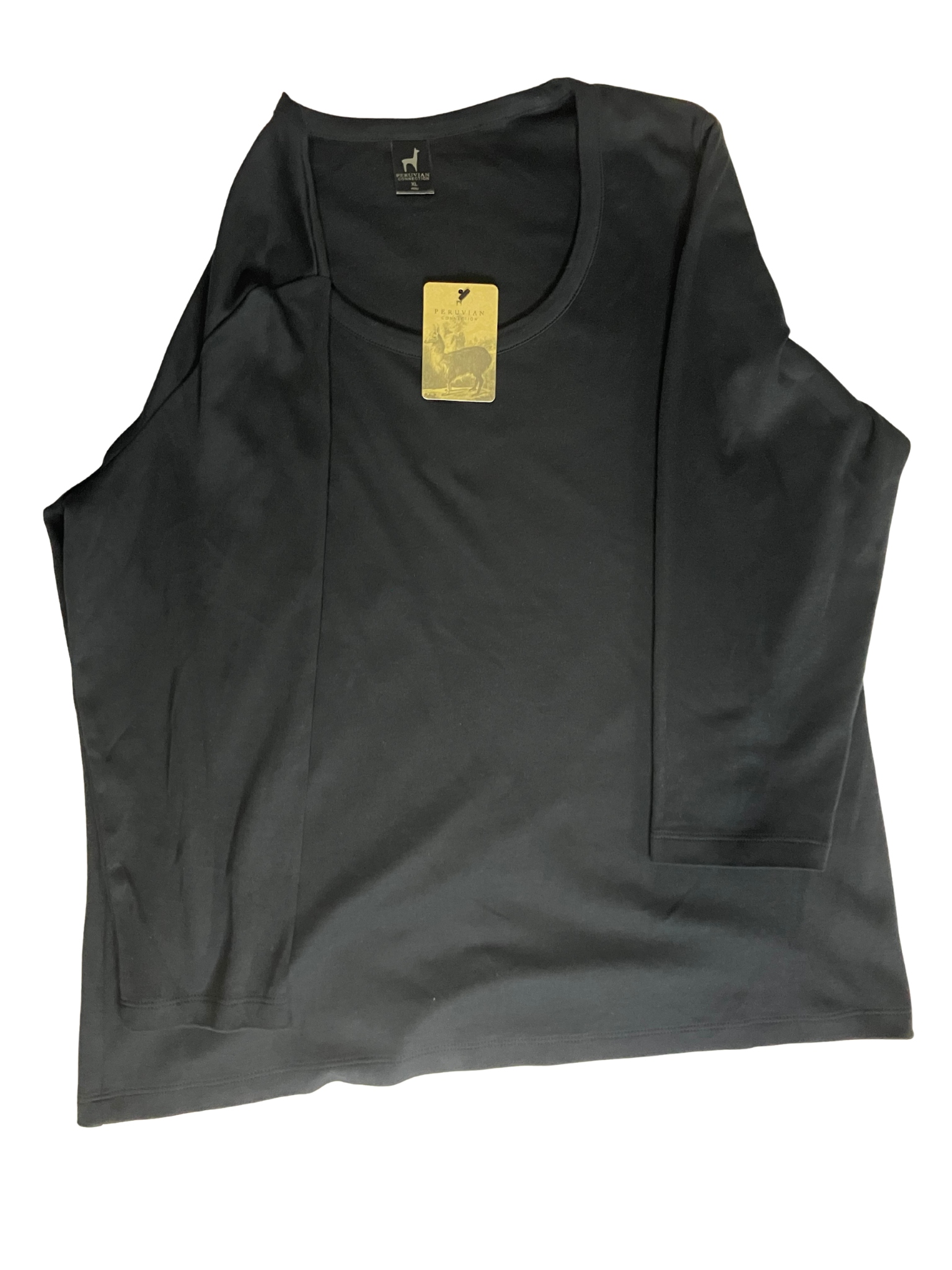 Peruvian Connection Pima Cotton Top XL Gray Scoop Neck 3/4 Sleeve NWT