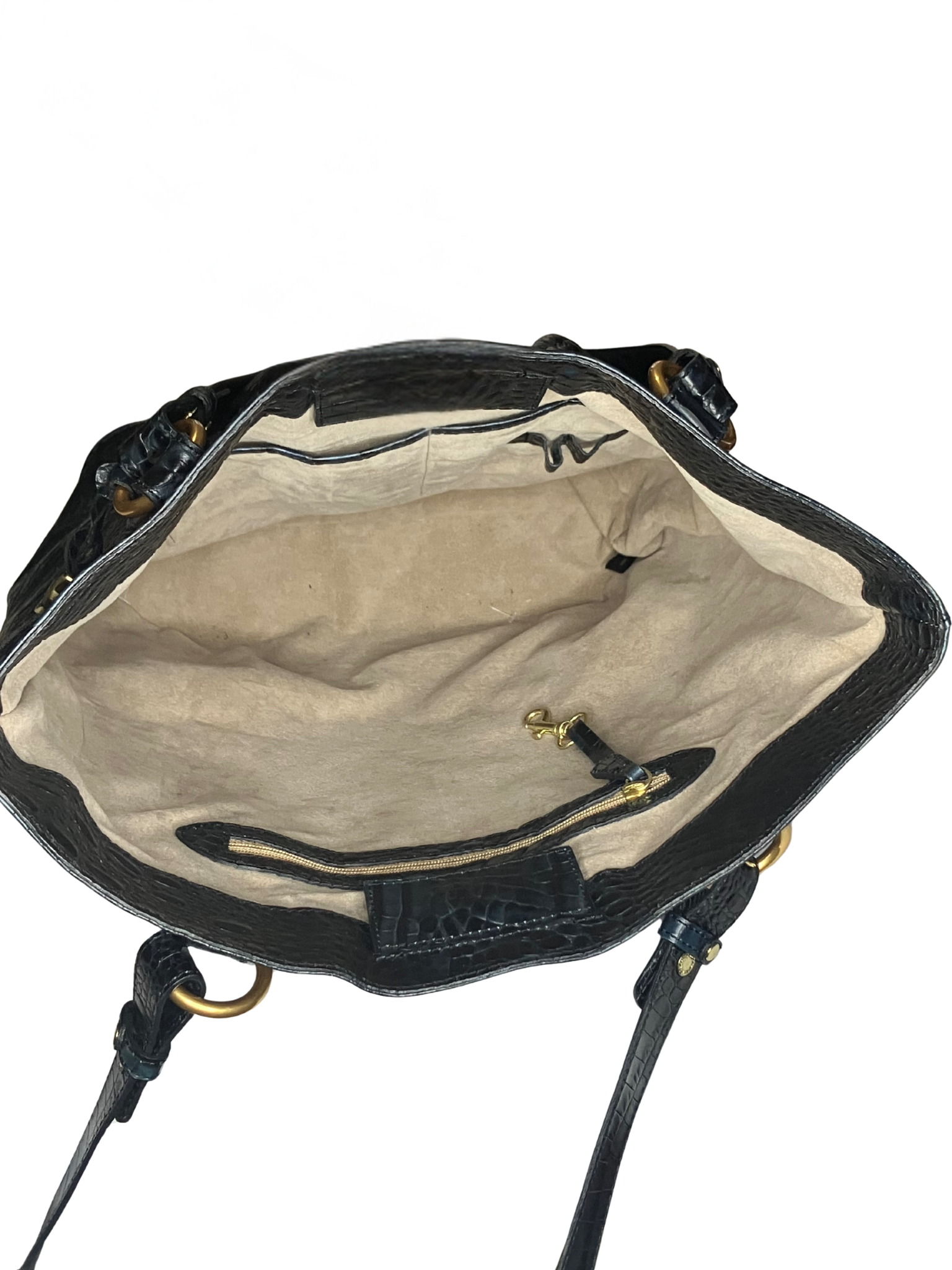 Brahmin Black Croc-Embossed Leather Tote Bag Gold Hardware Authentic