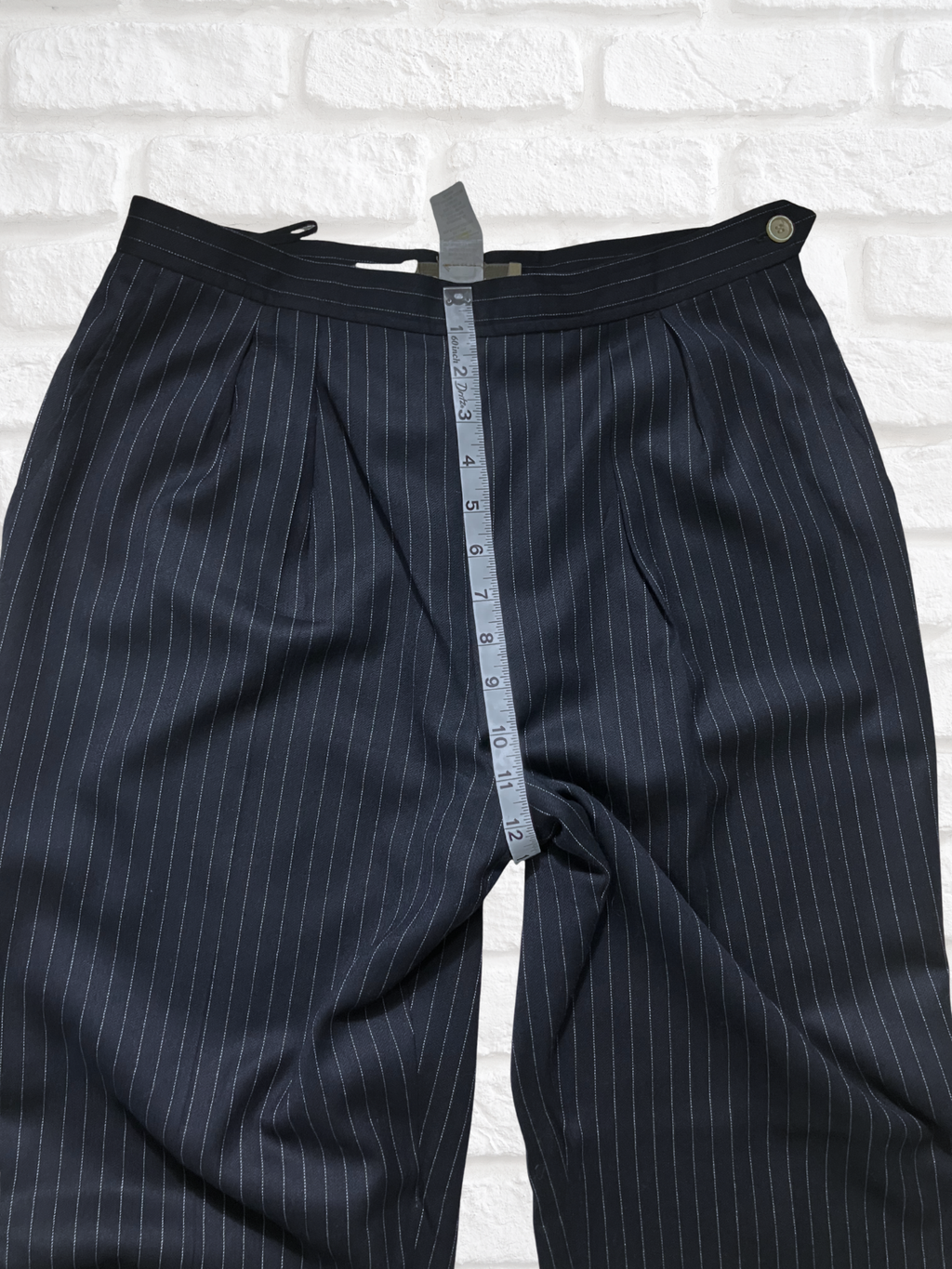 Jones New York — Tailored Pants | Navy pinstripe, wool blend, made in the U.S.A. · Sz 12P