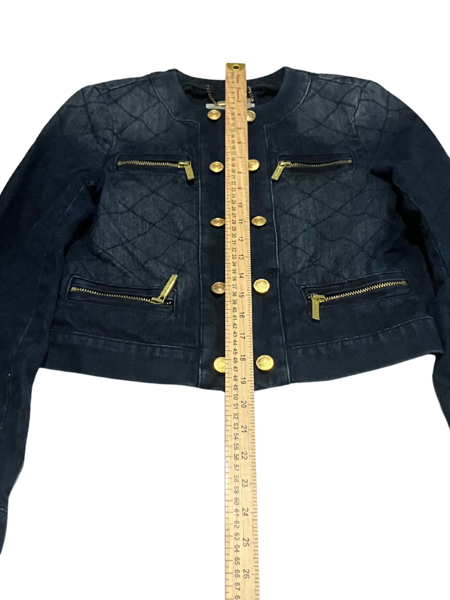 Michael Kors Quilted Denim Jacket with Gold Accents – Size XS