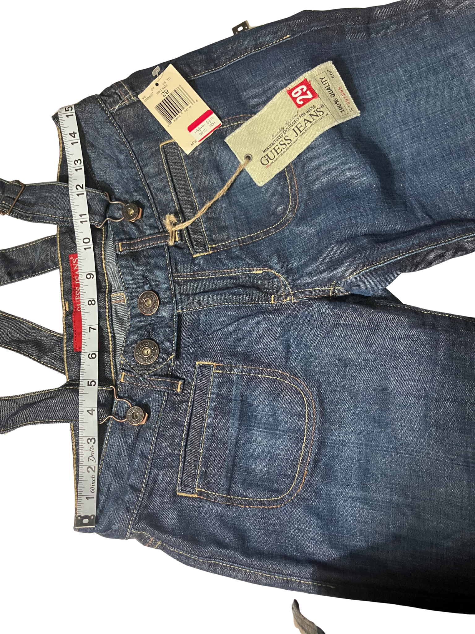 Vintage Guess Jeans Suspender Denim Size 29 NWT Made in USA Y2K Deadstock