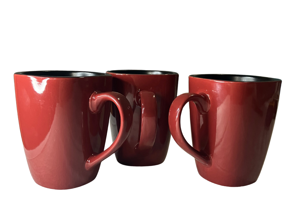 Corelle Hearthstone Red & Black Stoneware Coffee Mugs Set of 3