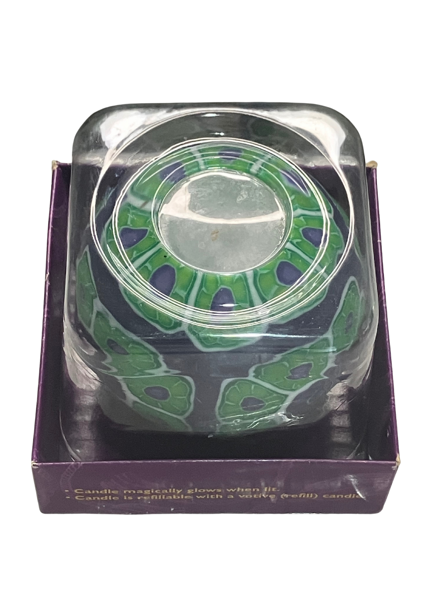 Vintage 1990s Star Bright Decorative Candle - Green Purple Floral Wax