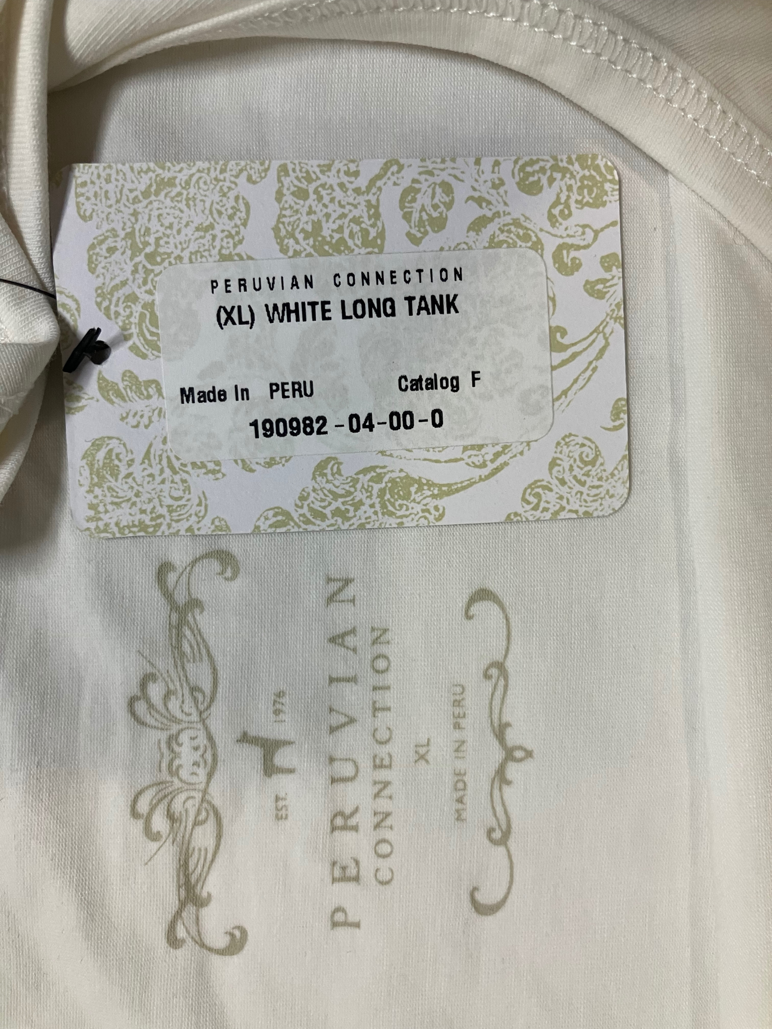 Peruvian Connection Pima Cotton Tank XL White Long Sleeveless NWT