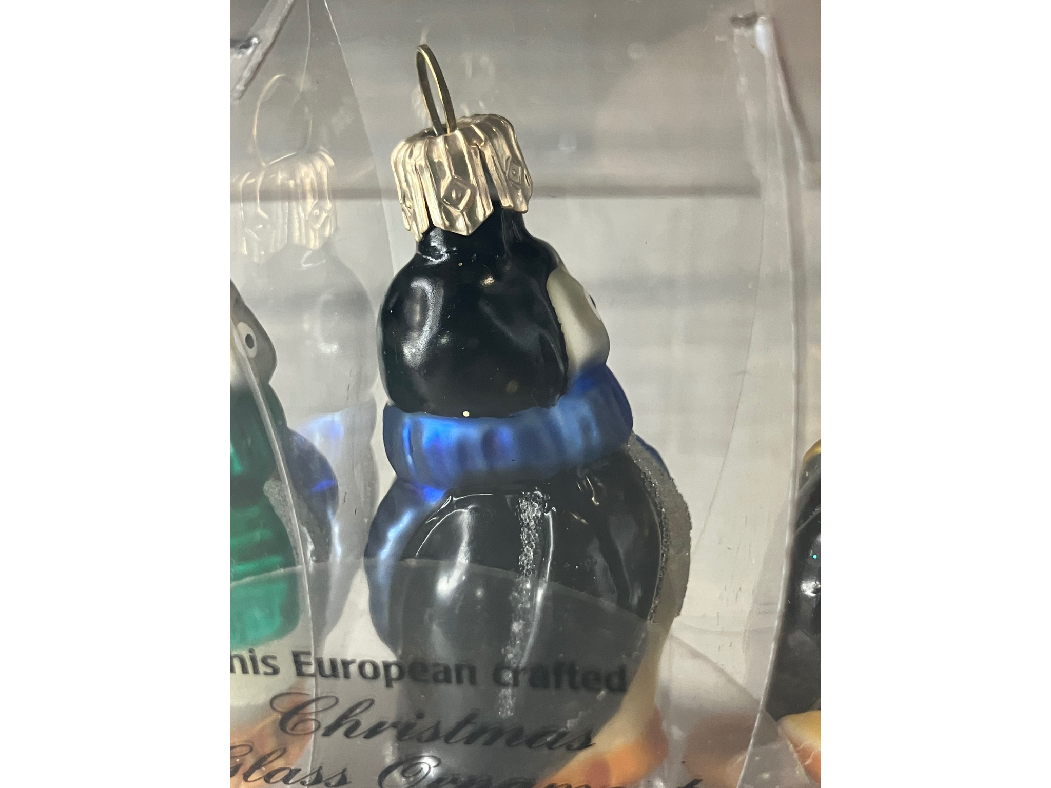 Hand Painted Polish Glass Penguin Ornaments Set of 5 Colorful Scarves Vintage