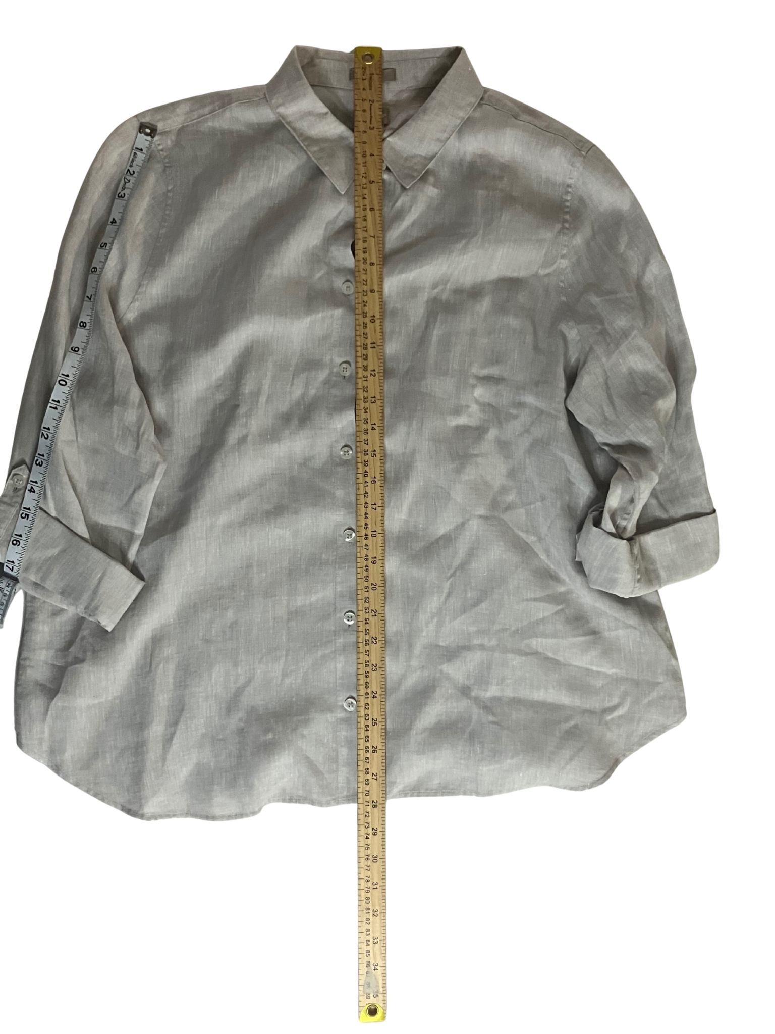 Chico's No Iron Linen Shirt 3 XL Gray Button Down Roll Tab Sleeve NWT