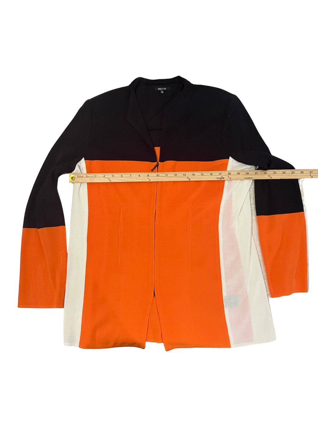 Misook Colorblock Knit Jacket – Black Orange White – Women's XL