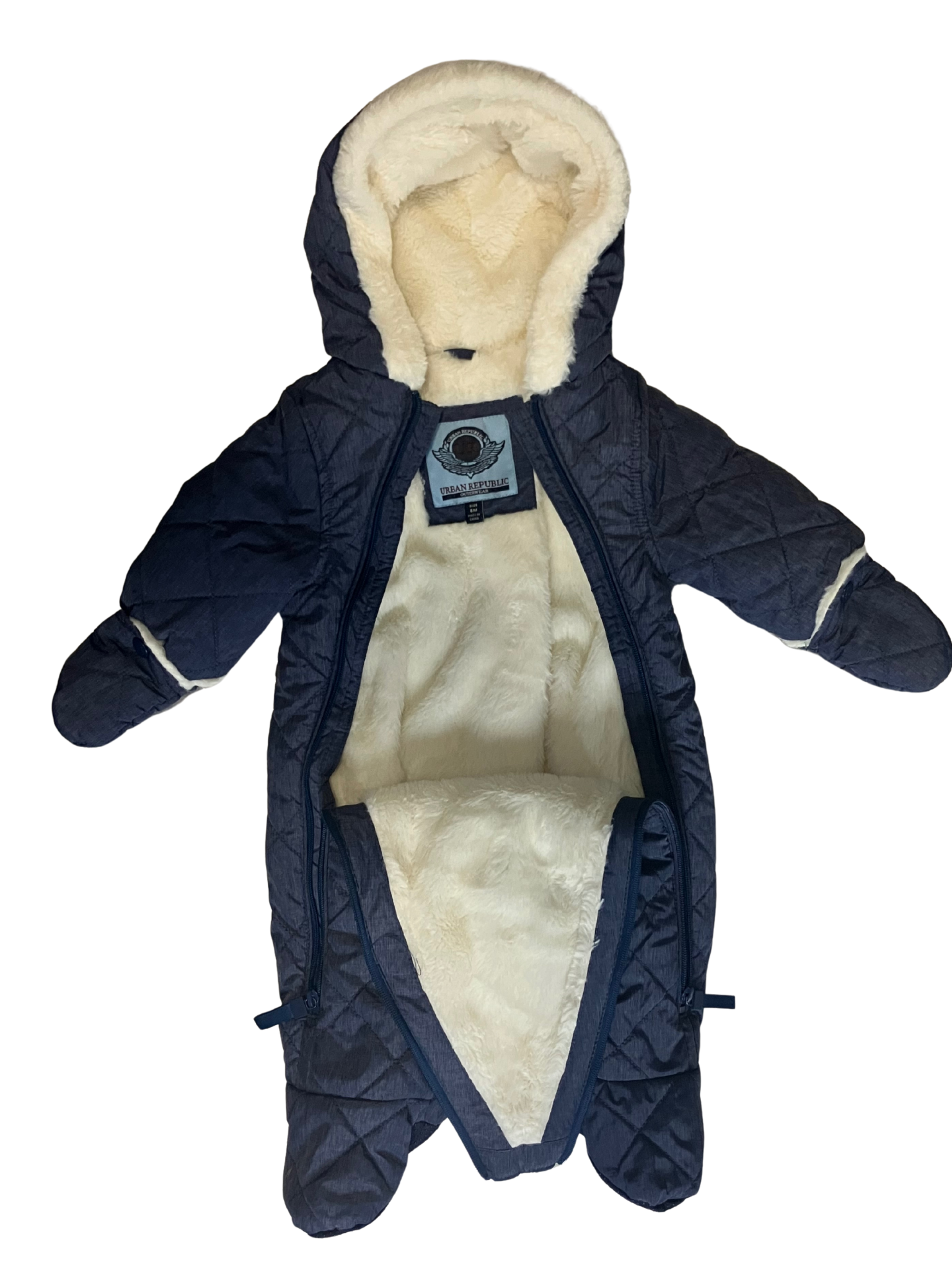 Urban Republic Baby Snowsuit 6M Navy Blue Sherpa Lined Puffer Bunting Hood