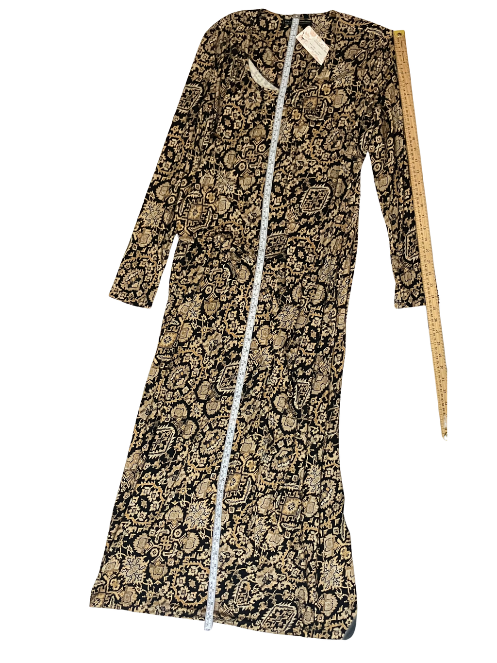 Peruvian Connection Shalimar Maxi Dress XL Black Gold Boho Long Sleeve NWT