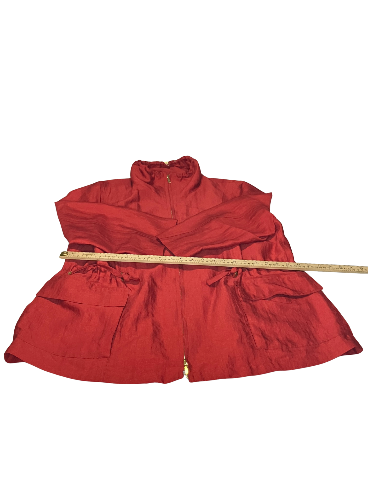 Lafayette 148 New York Red Anorak Jacket XL – Silk Blend Drawstring Coat
