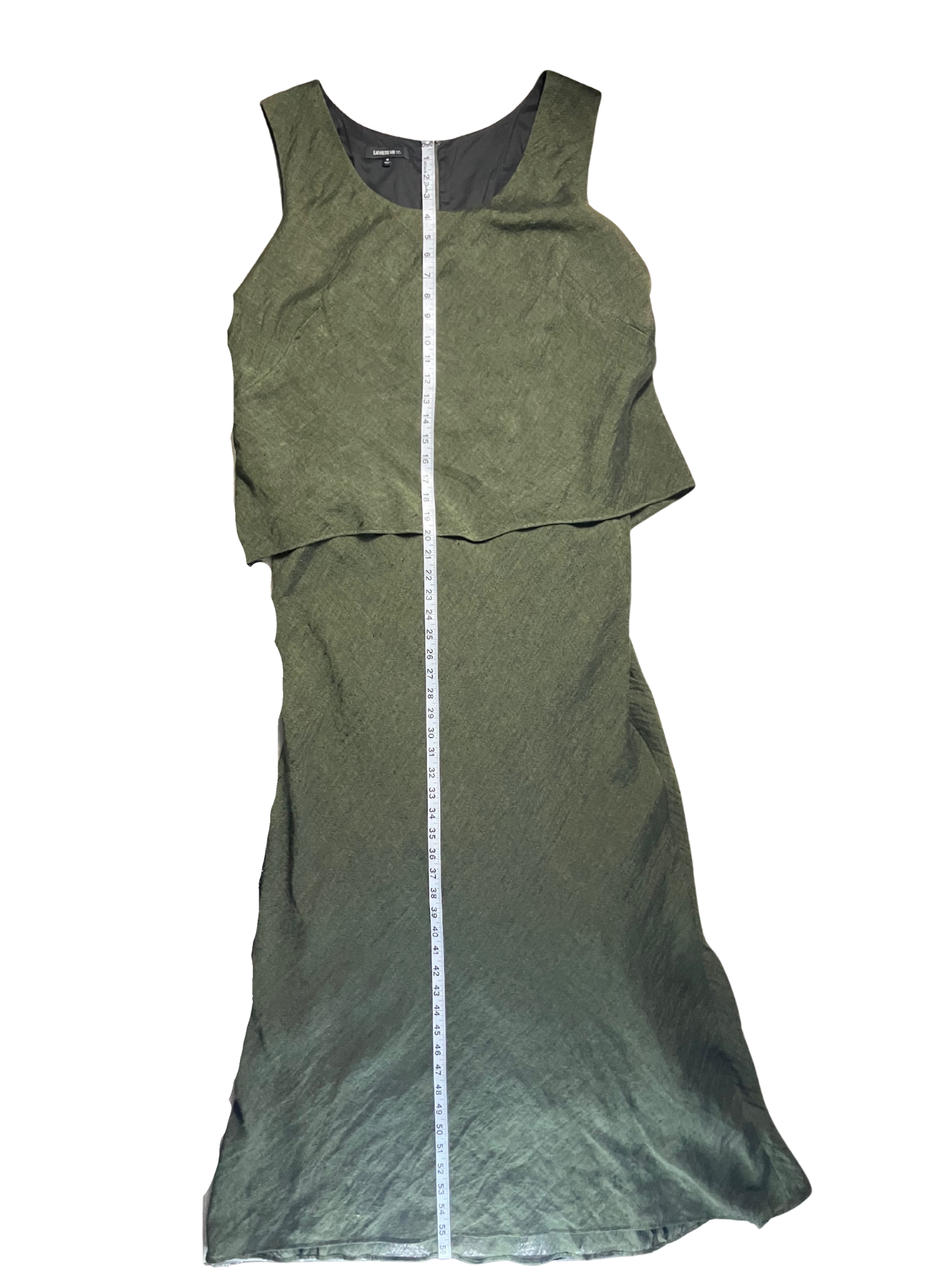 Lafayette 148 New York Olive Green Linen Maxi Dress Sleeveless Layered Size 16