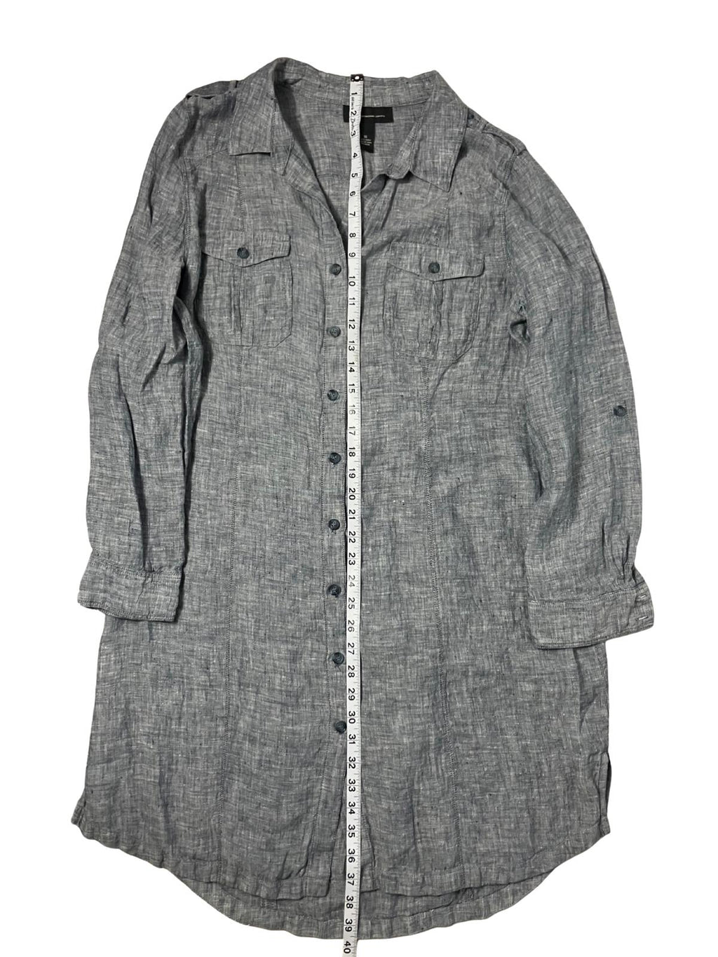 INC International Concepts — Shirtdress | Heather gray-blue linen, convertible sleeves · Sz 16