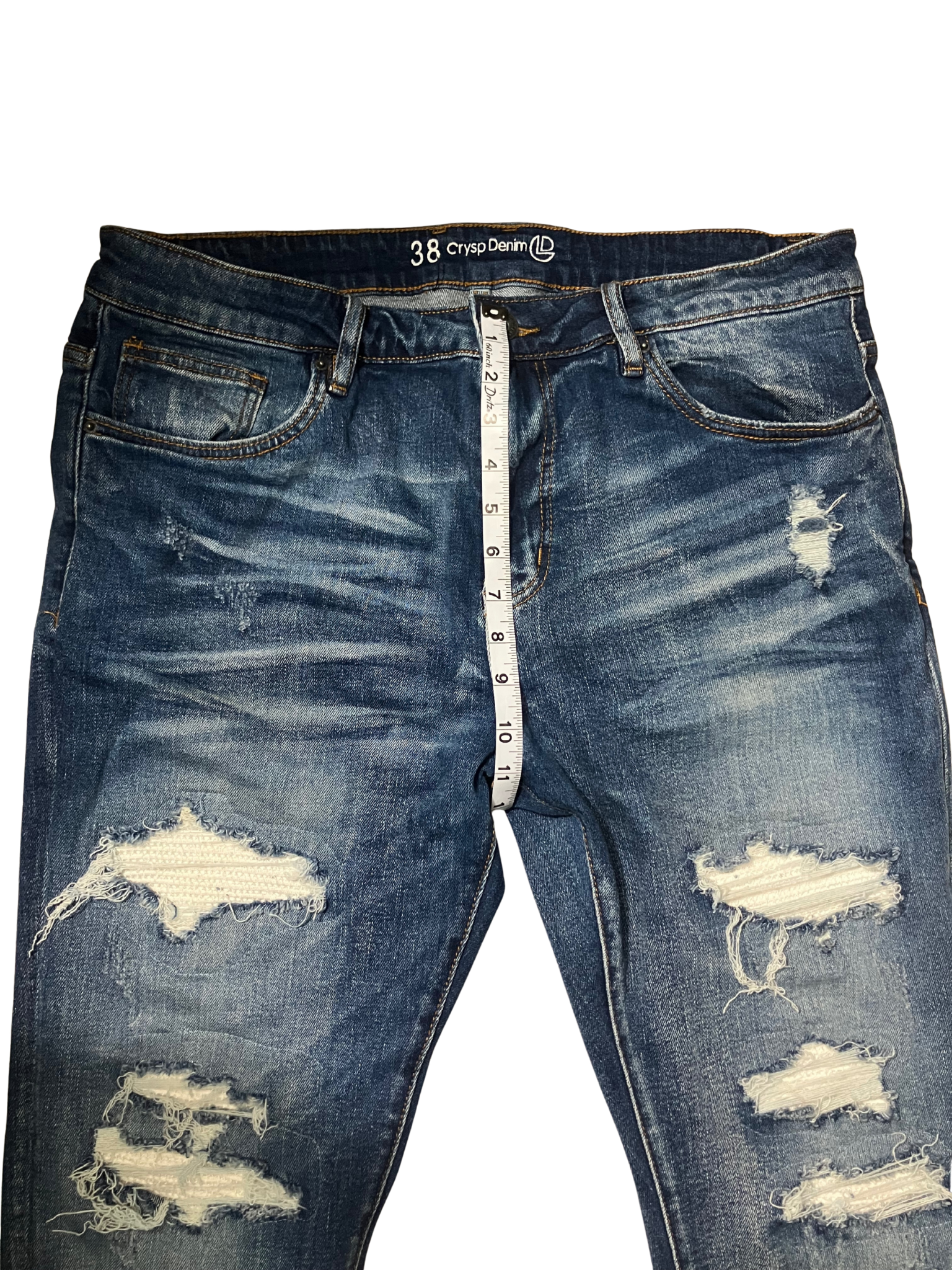 Crysp Denim Distressed Skinny Jeans Blue Wash Stretch Size 38