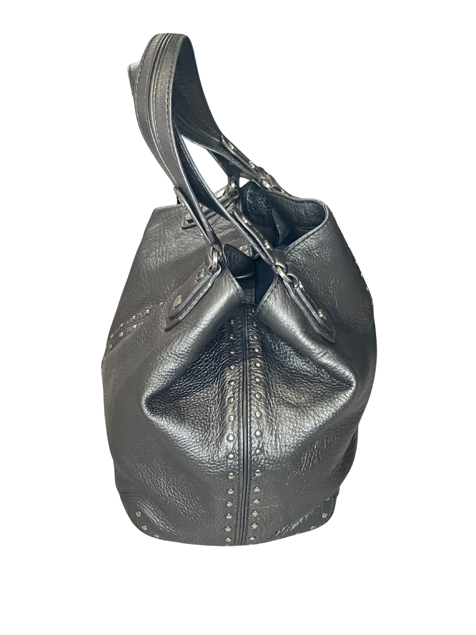 Michael Kors Black Pebbled Leather Studded Satchel - Large Tote Bag