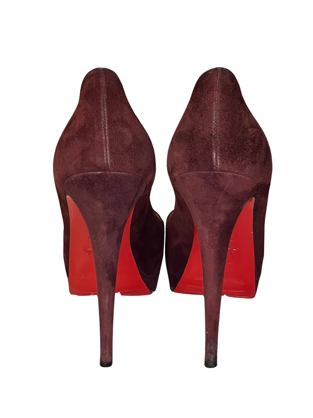 Christian Louboutin — Heels | Bordeaux suede peep-toe, Italian-made · Sz 10