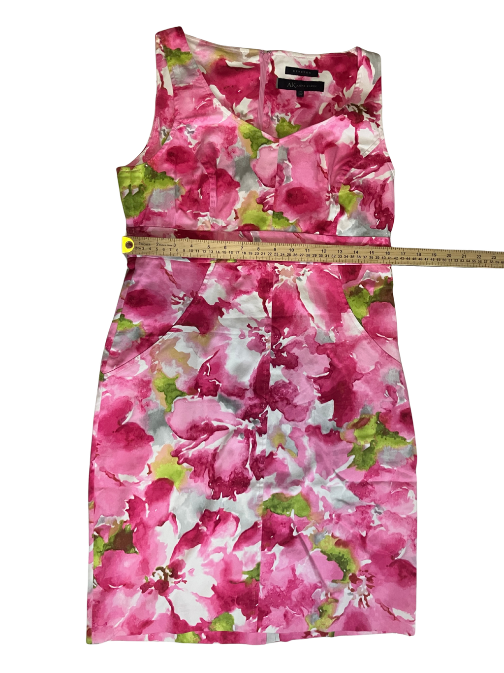Anne Klein Watercolor Floral Sheath Dress Size 10 - Pink Cotton Stretch