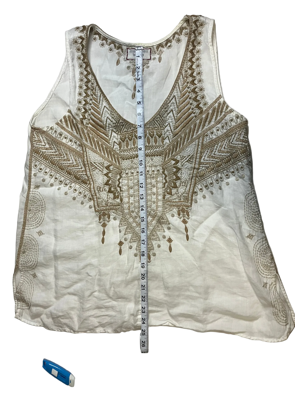 Johnny Was Workshop Embroidered Ramie Tank Top Ivory Gold Boho Size M
