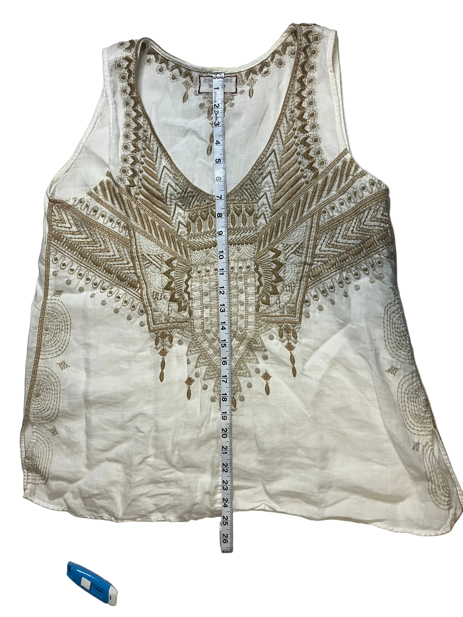 Johnny Was Workshop Embroidered Ramie Tank Top Ivory Gold Boho Size M
