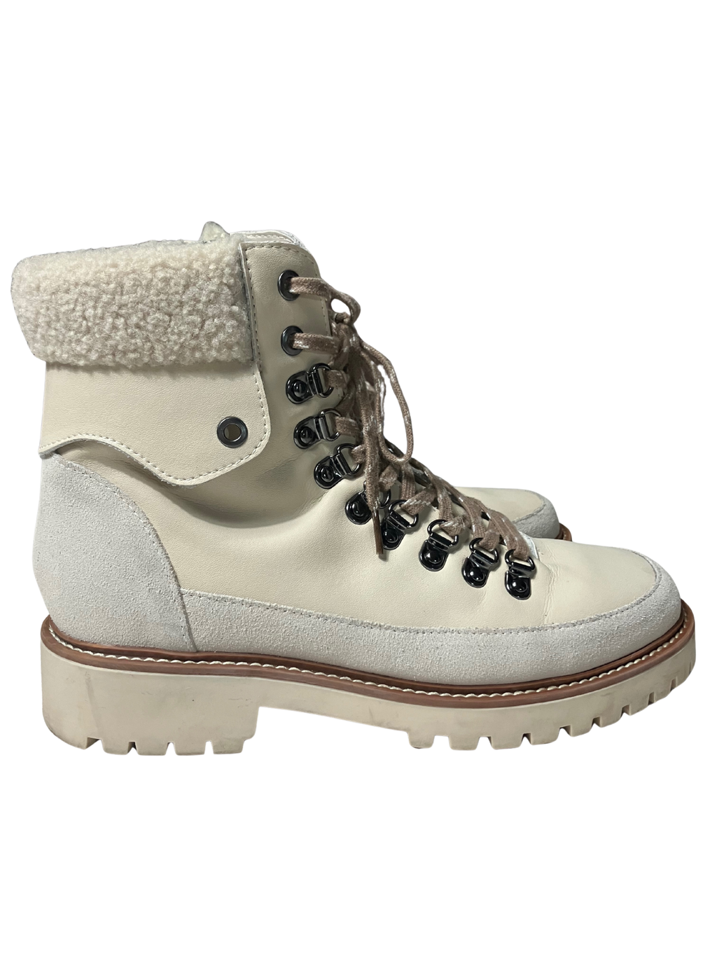 Blondo Natasia Waterproof Ankle Boots Beige Leather Shearling Lined