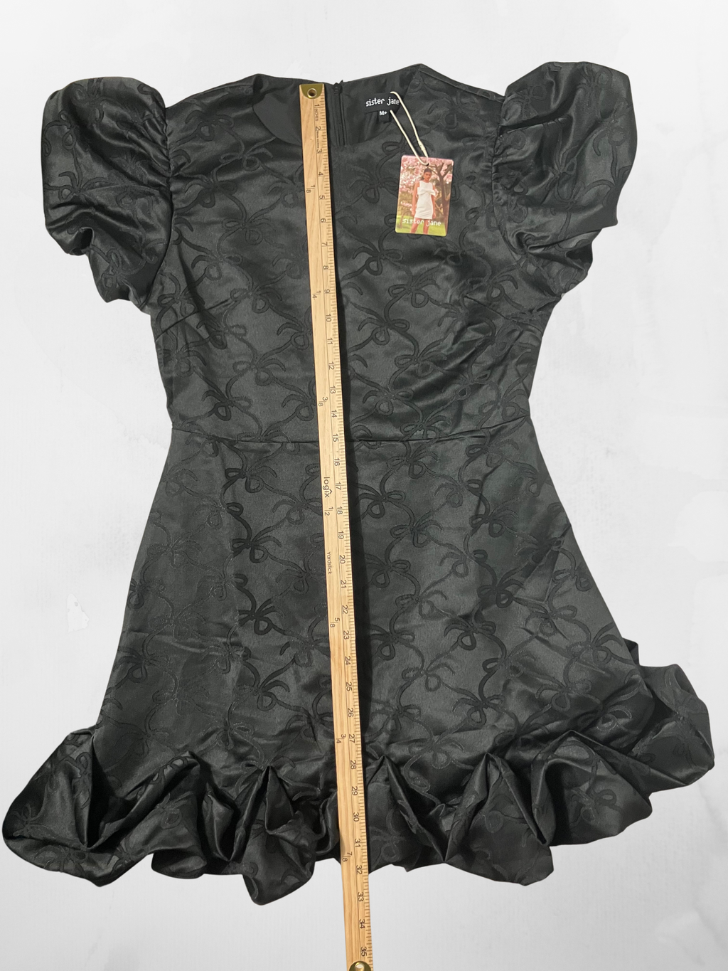 Sister Jane — Dress | London-designed bow jacquard with puff sleeves · Sz M