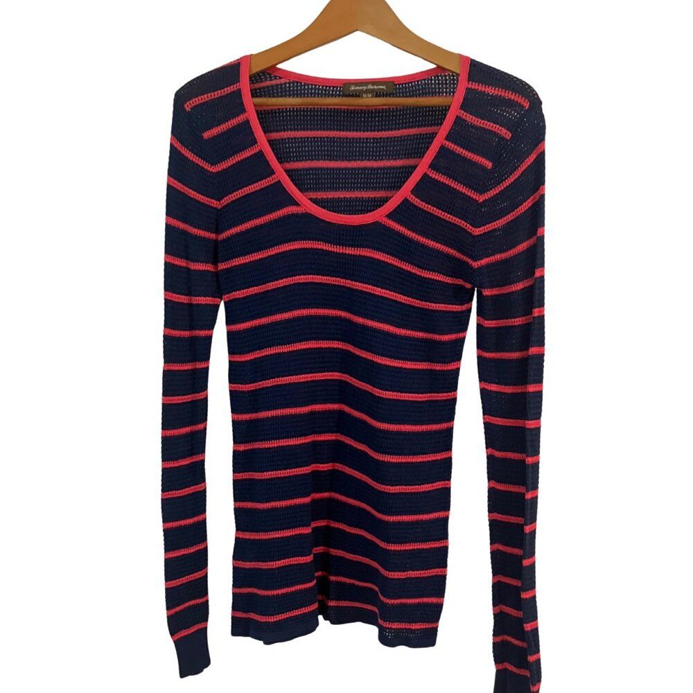 Tommy Bahama Knit Striped Sweater Navy & Coral Pink Women's M