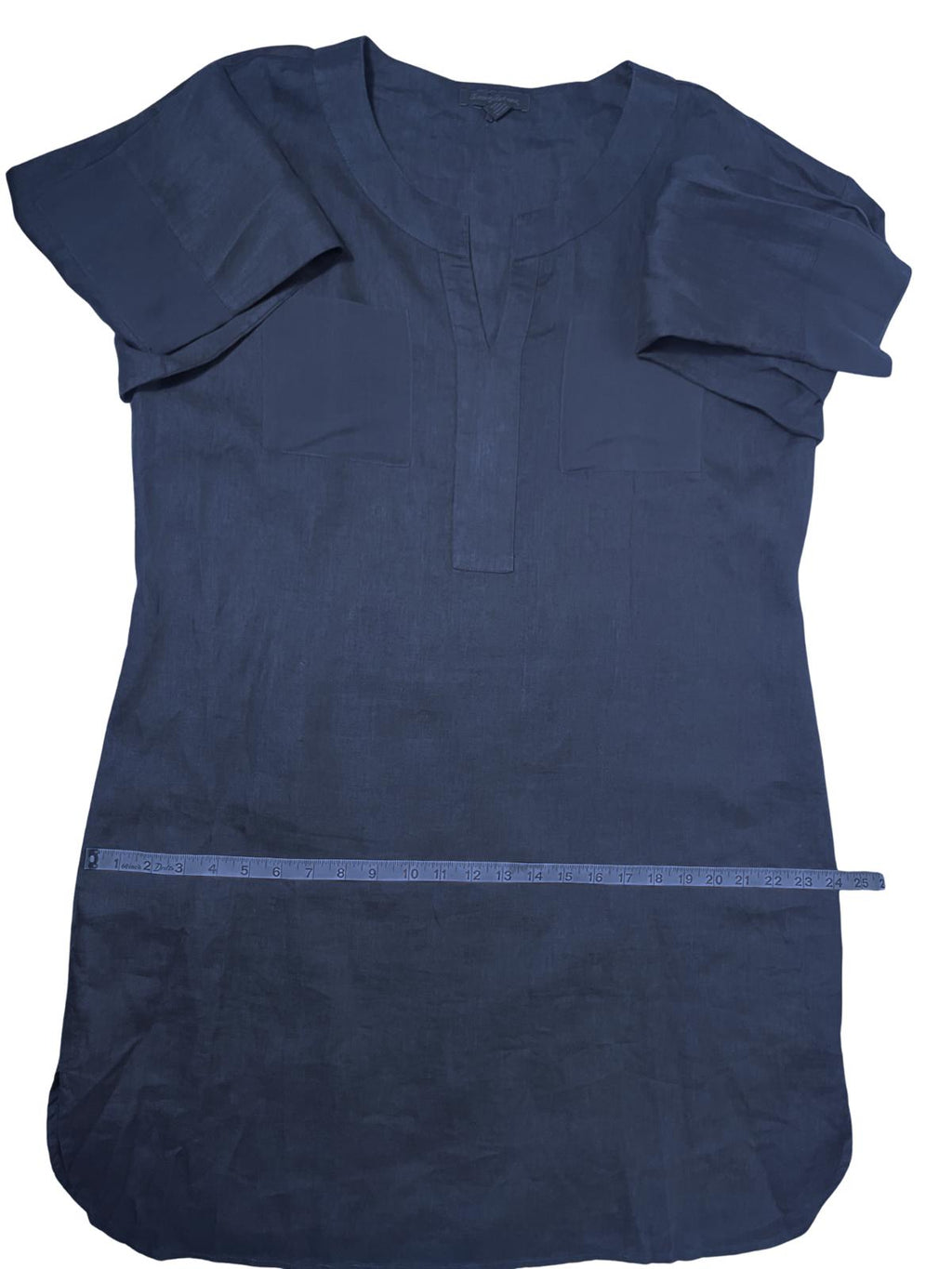Tommy Bahama — Dress | 100% linen with silk trim, navy split-neck tunic · Sz XL