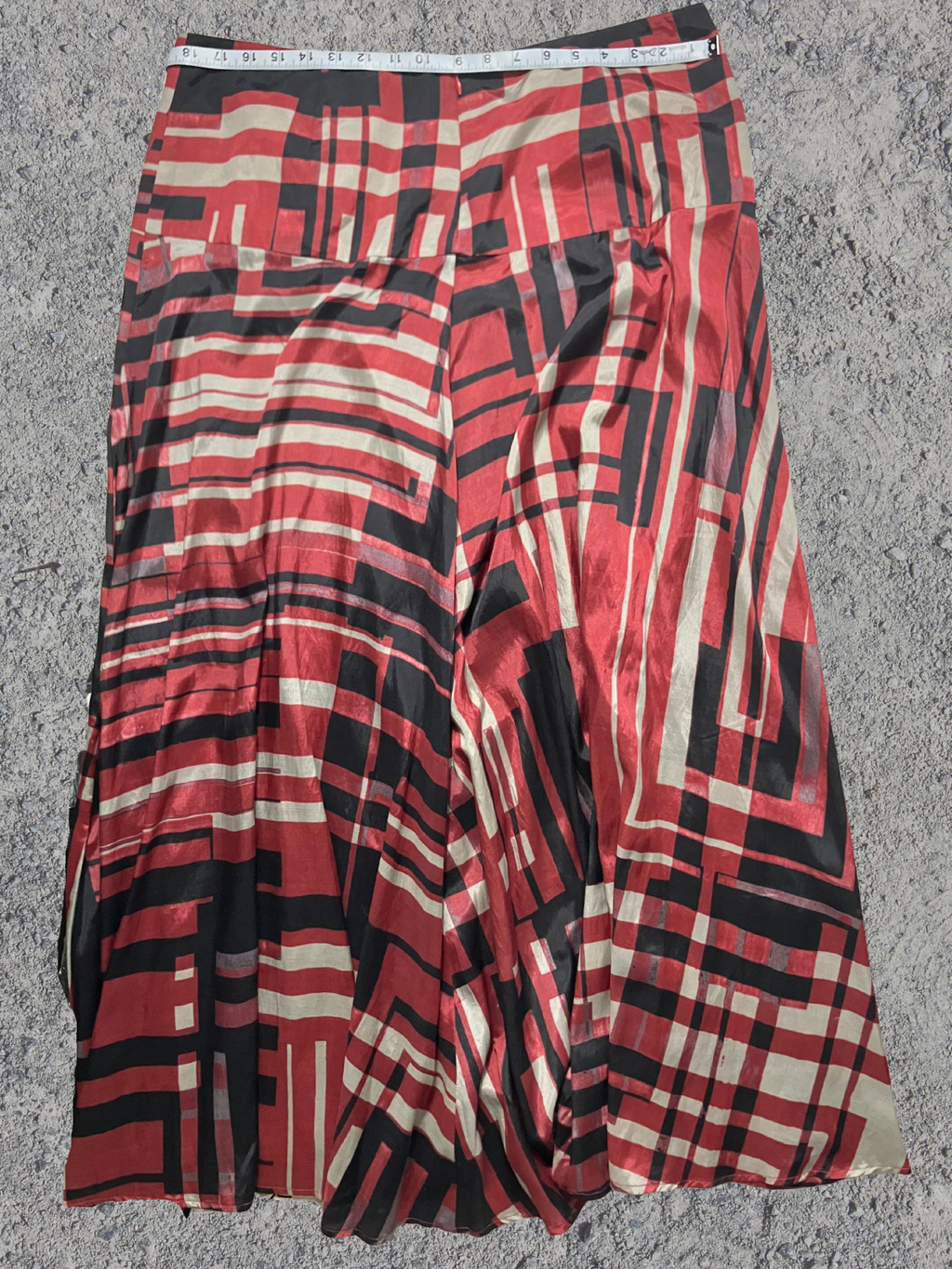 Peruvian Connection — Maxi Skirt | Art Deco geometric print, drop waist · Sz 16