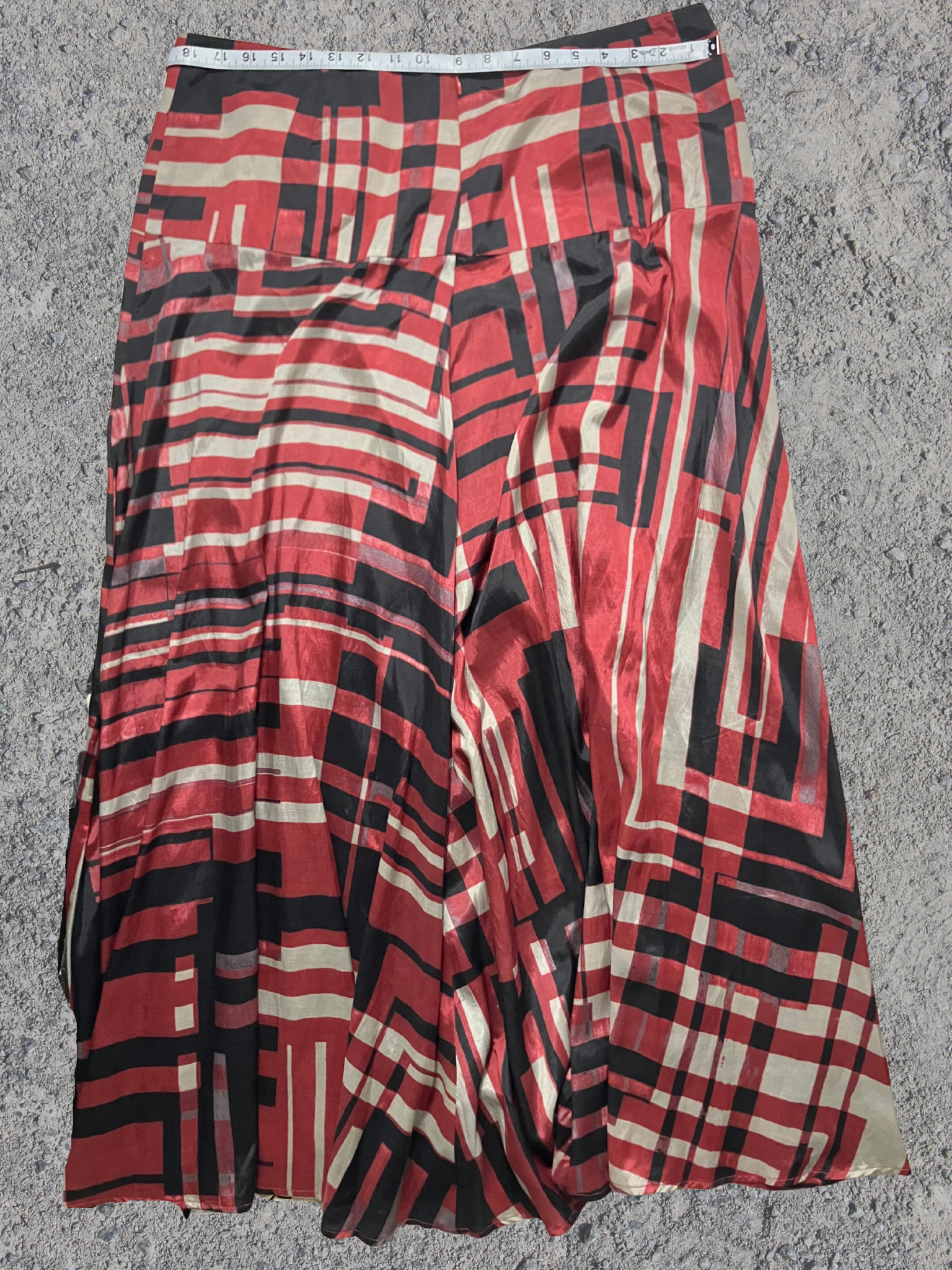 Peruvian Connection — Maxi Skirt | Art Deco geometric print, drop waist · Sz 16