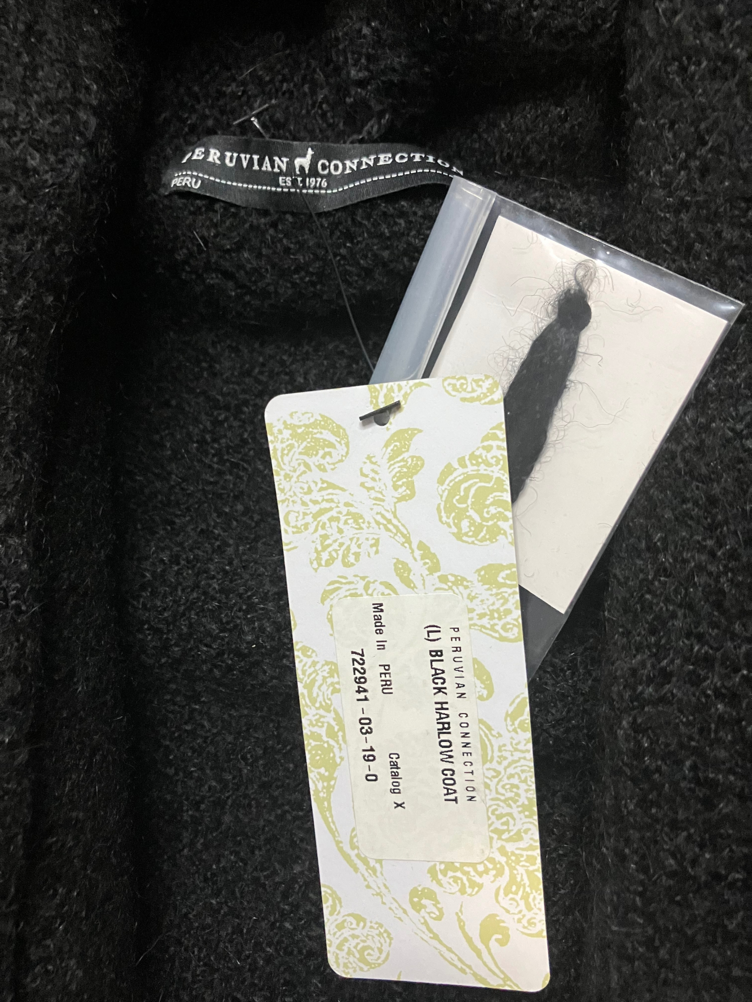 Peruvian Connection Black Bouclé Shawl Collar Cardigan Coat Size L NWT