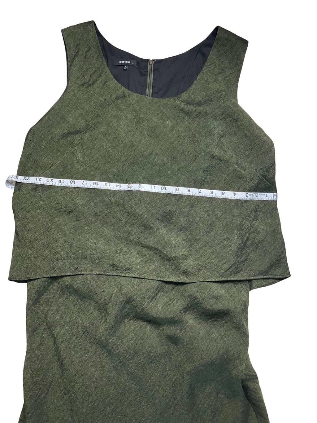 Lafayette 148 New York Olive Green Linen Maxi Dress Sleeveless Layered Size 16