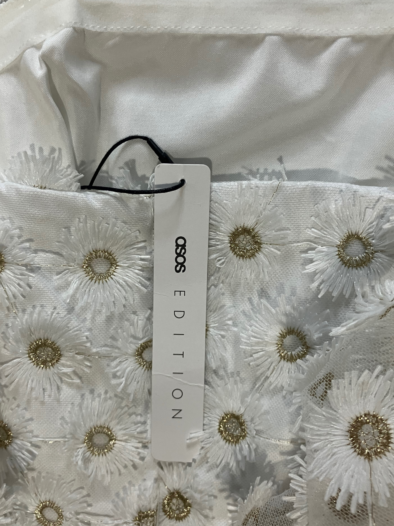 ASOS EDITION Ivory Embroidered Daisy Midi Dress UK 8 / US 4 – NWT Puff Sleeve
