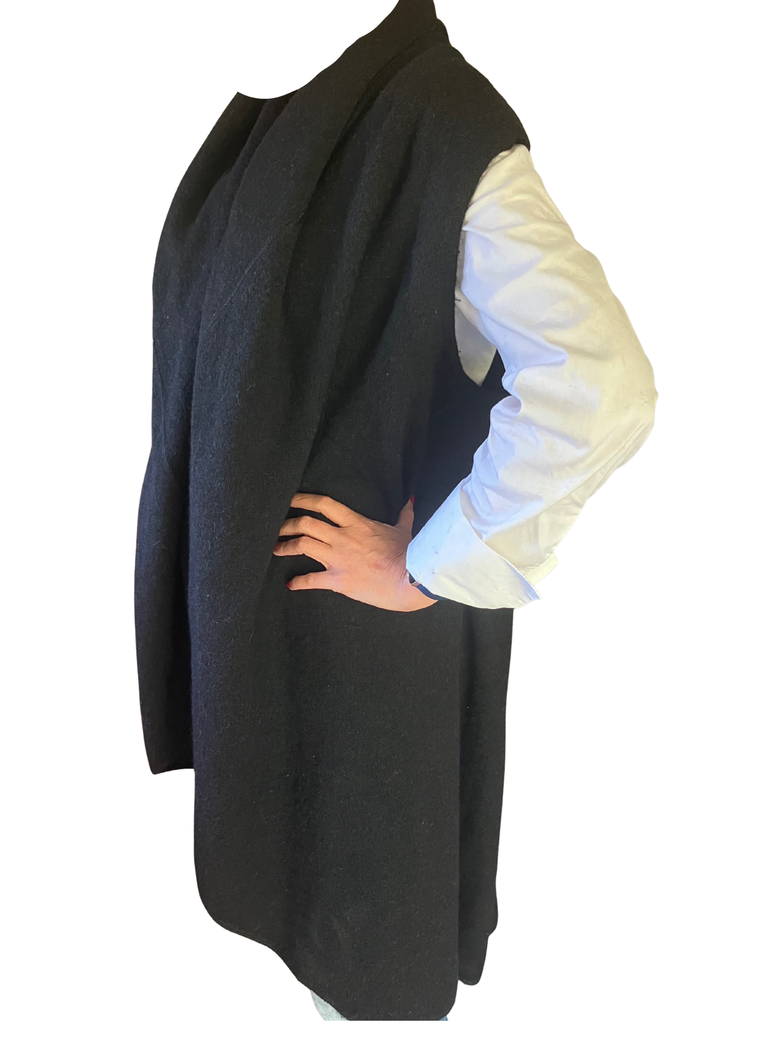 Peruvian Connection Long Black Alpaca Wrap Vest Sleeveless Coat XL Peru