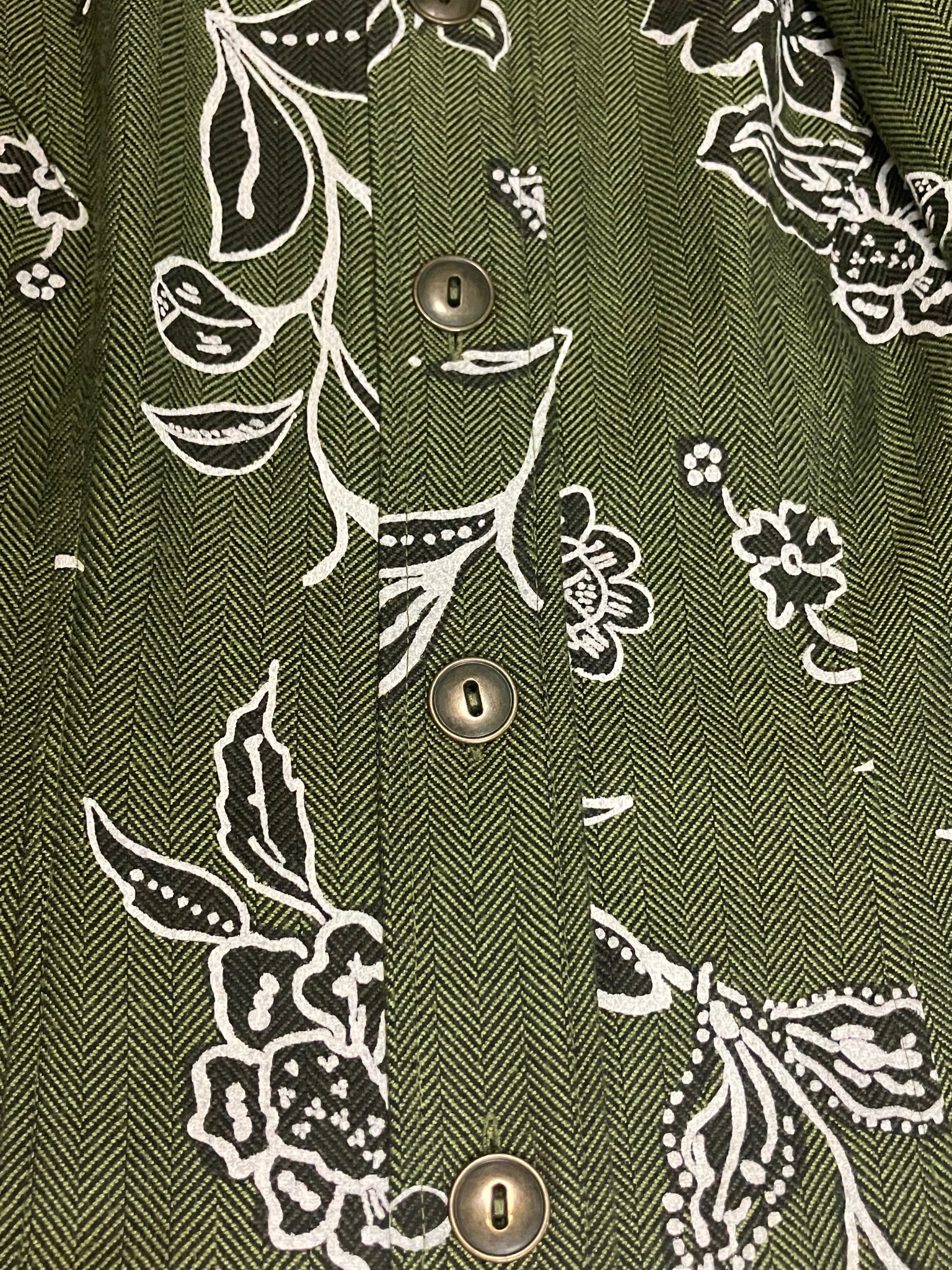 Coldwater CreekOlive Green Embroidered Floral Jacket – White Botanical Print Button-Up