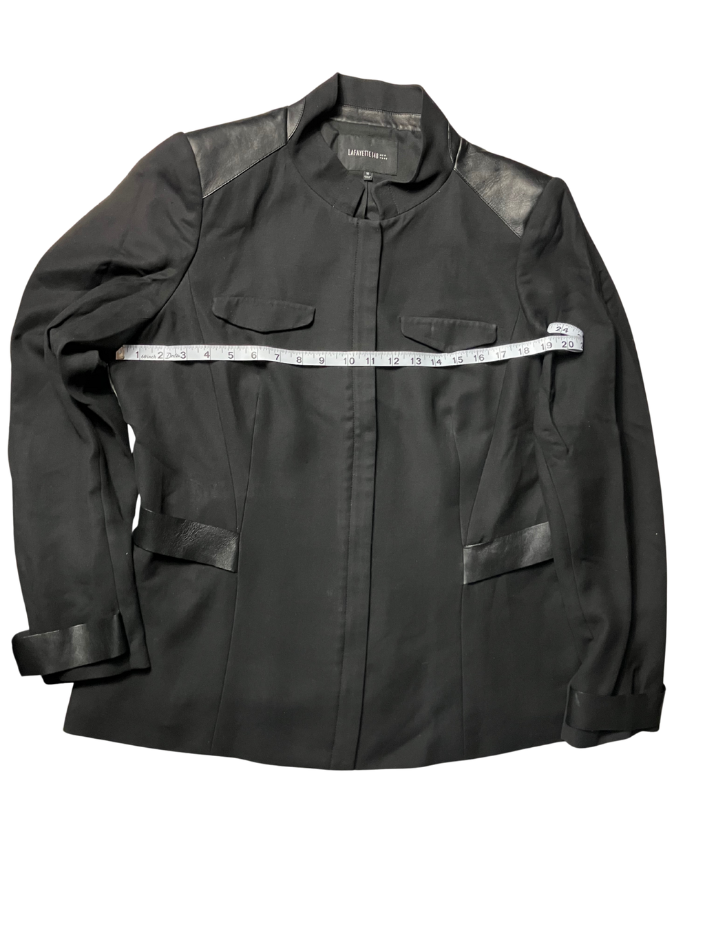 Lafayette 148 New York Black Jacket w/ Leather Trim Size 16