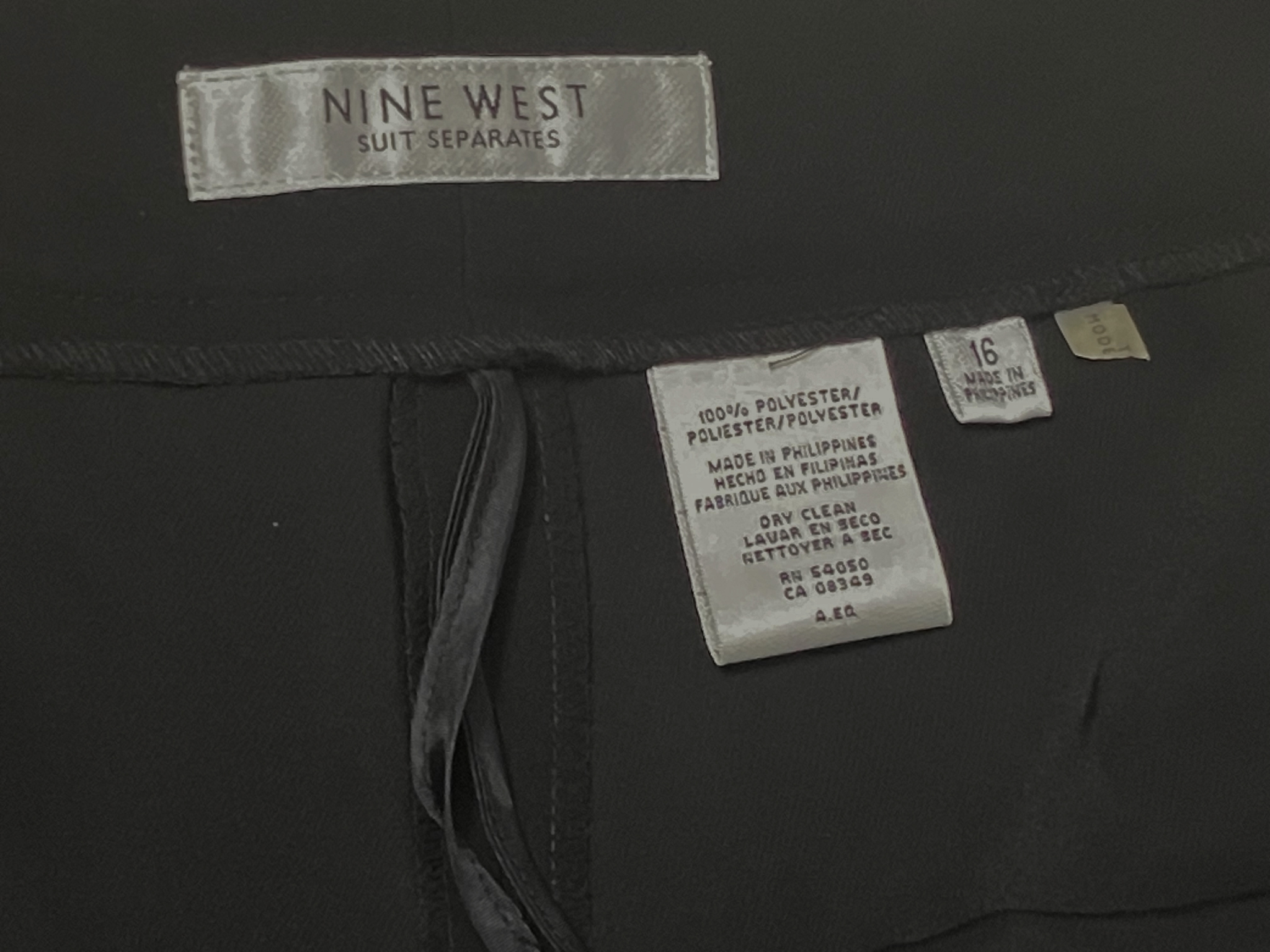 Nine West — Tailored Pants | Wide-leg, deep black, cuffed hem · Sz 16