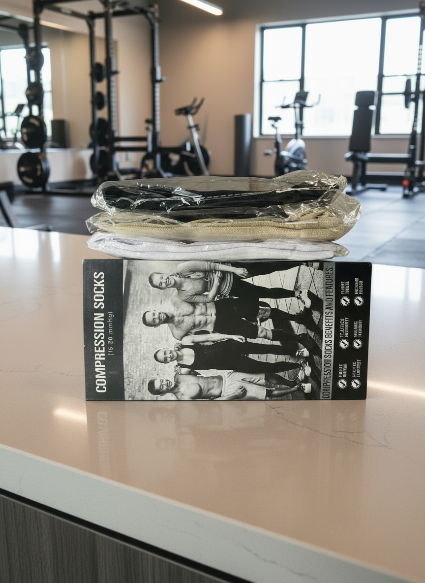 Compression Socks 3-Pack 15-20mmHg – Black Beige White S/M Unisex