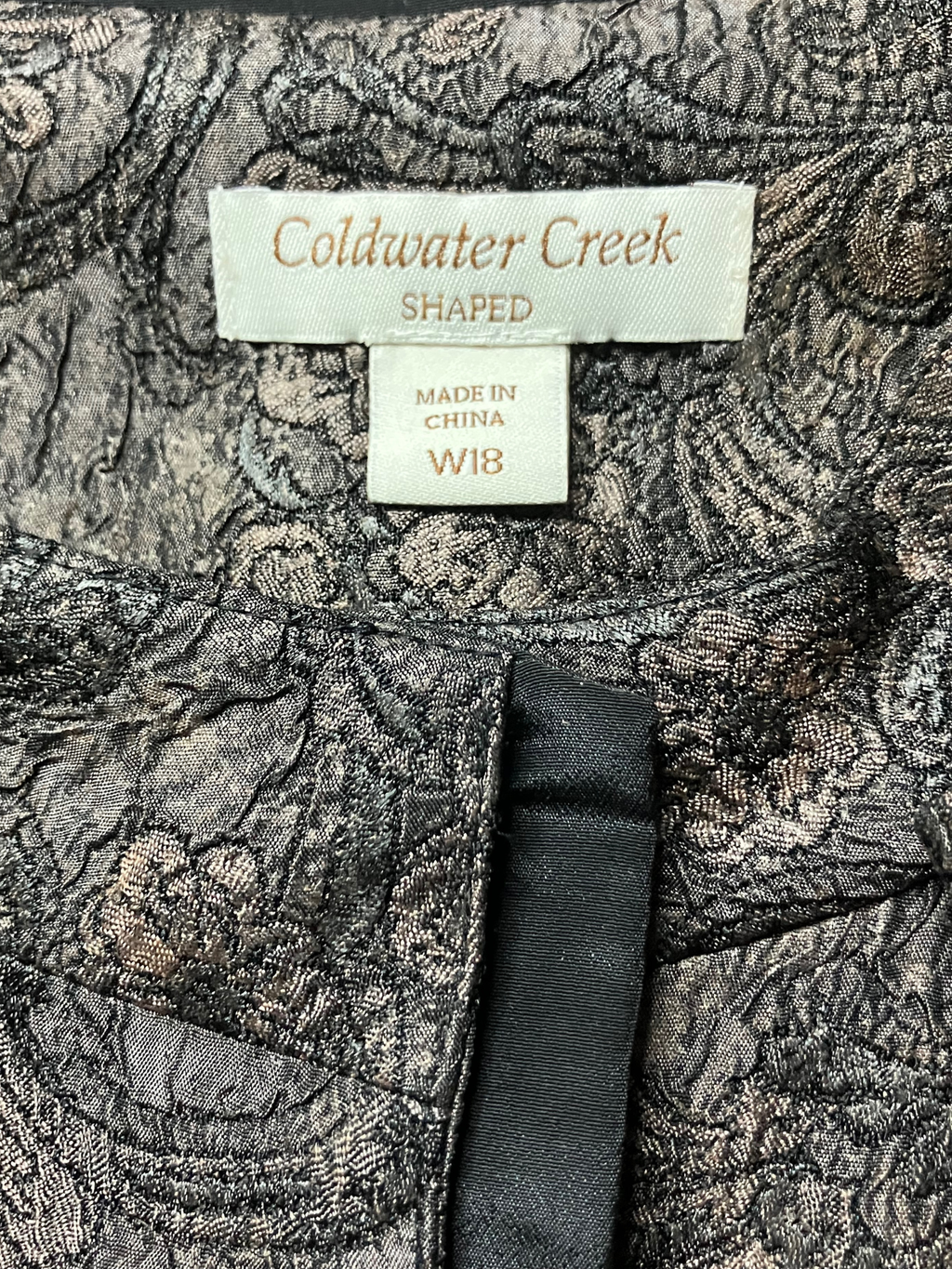Coldwater Creek Brocade Jacquard Open Front Jacket Women’s 18W Black Metallic