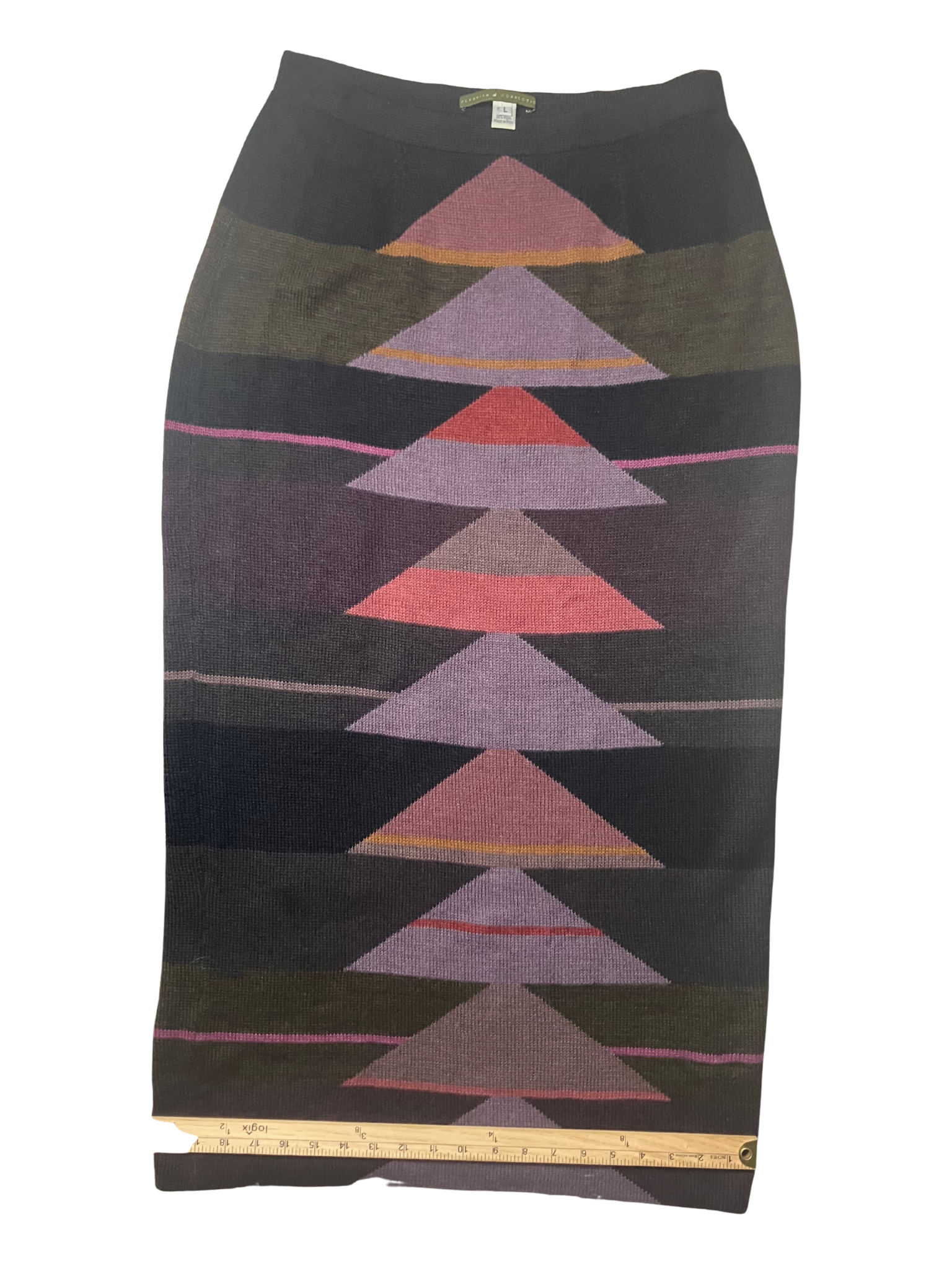 Peruvian Connection — Intarsia Knit Skirt | Baby alpaca & wool, geometric pattern · Sz L