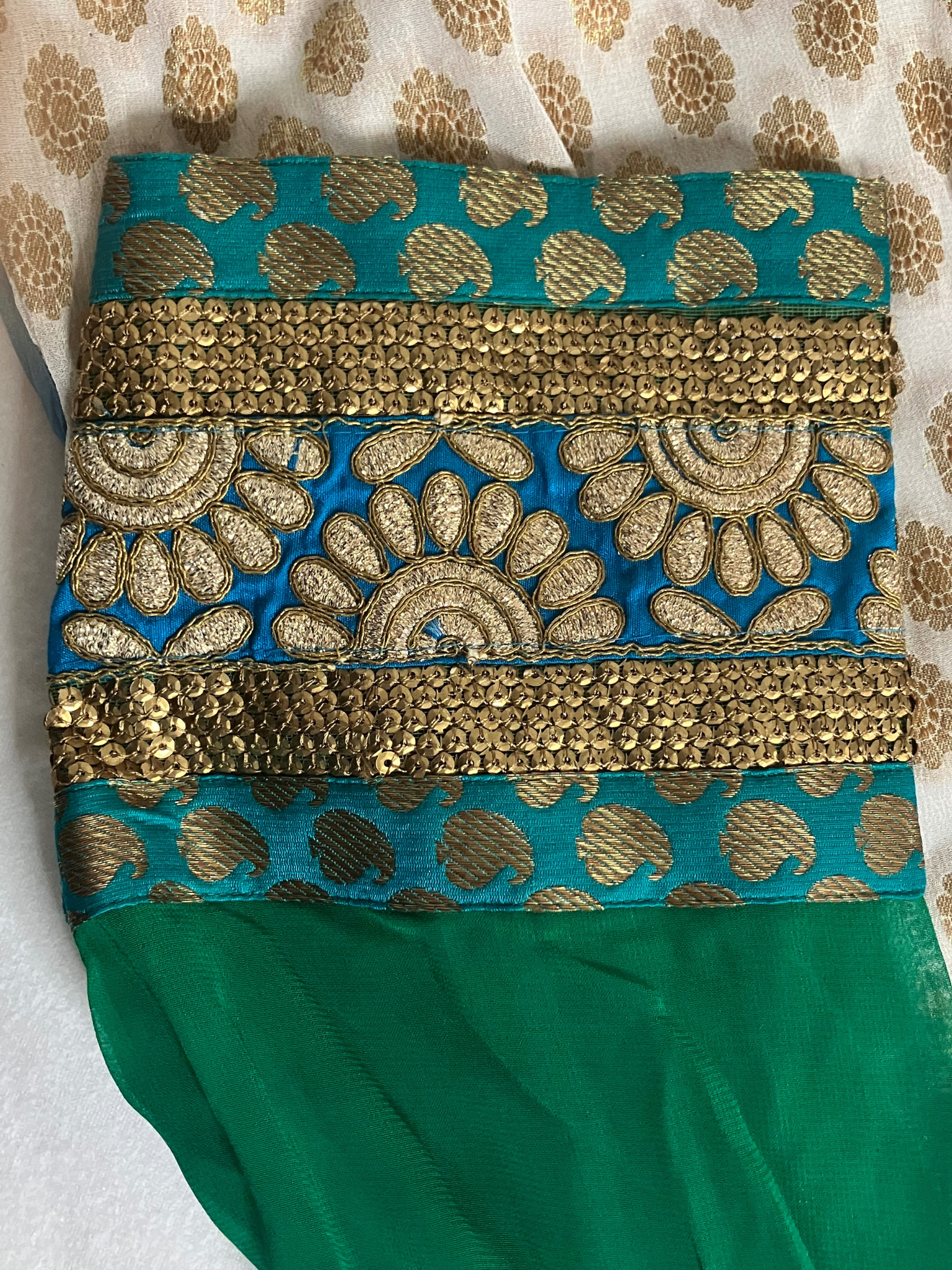 Fuchsia Designs Embroidered Kurta Tunic XXL White Teal Gold Brocade NWT