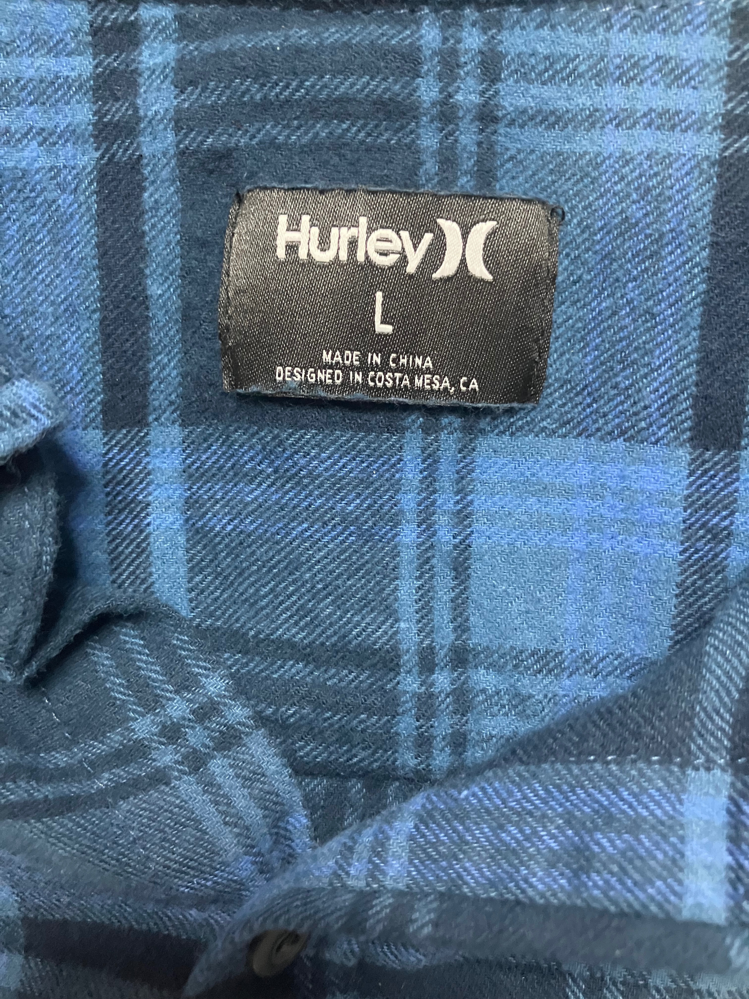 Hurley Men's Organic Cotton Flannel Shirt Blue Plaid Button Up L NWT