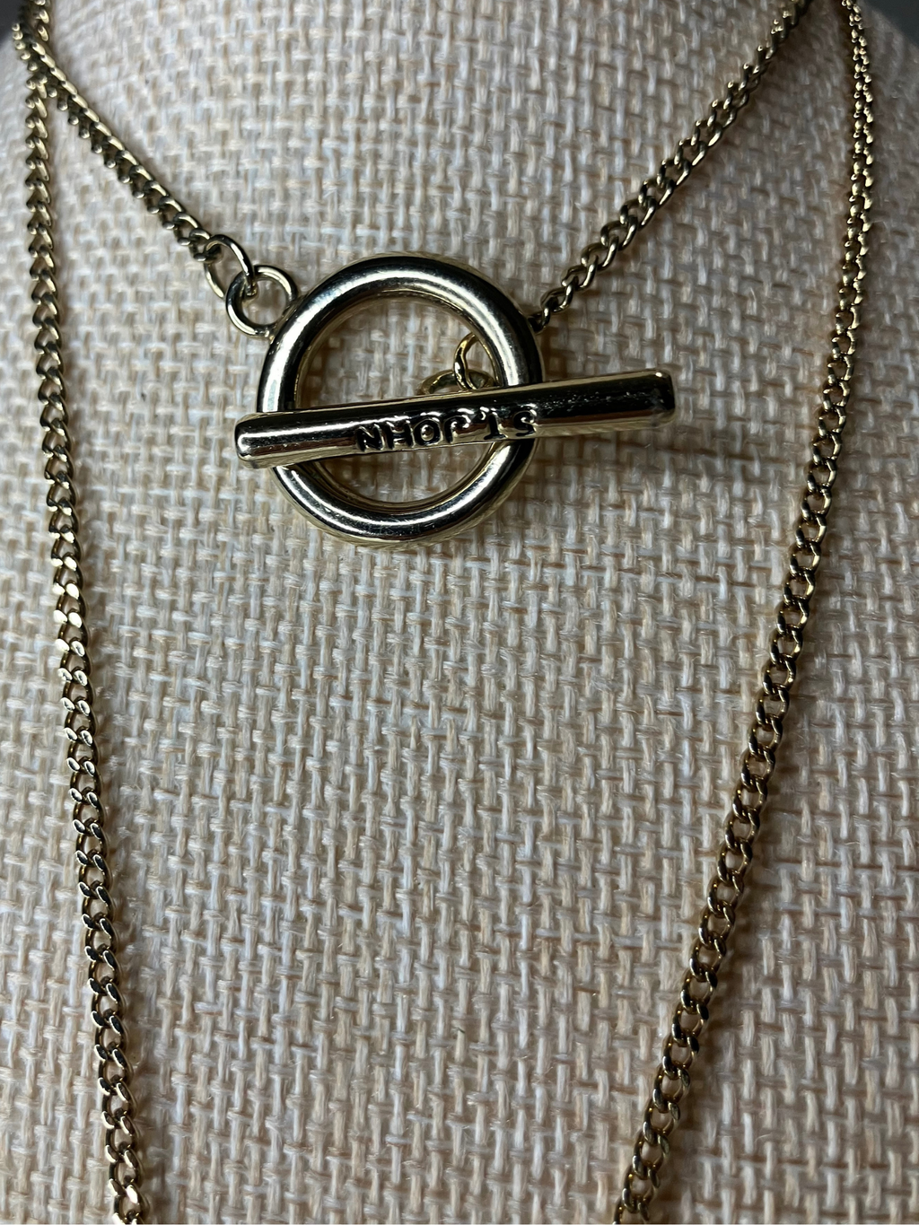 St. John Art Deco Geometric Pendant Necklace Gold-Tone Toggle Clasp