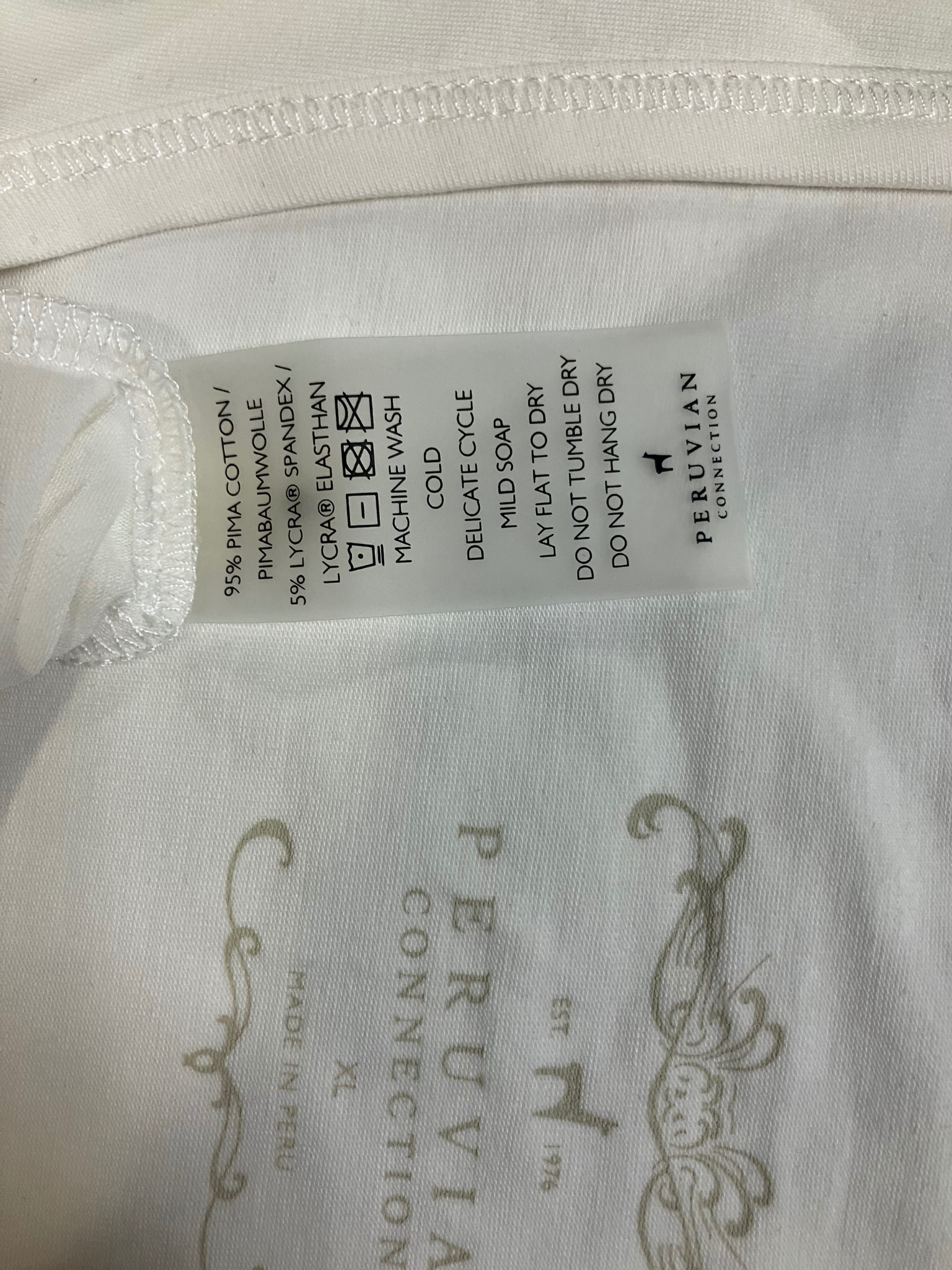 Peruvian Connection Pima Cotton Tank XL White Long Sleeveless NWT