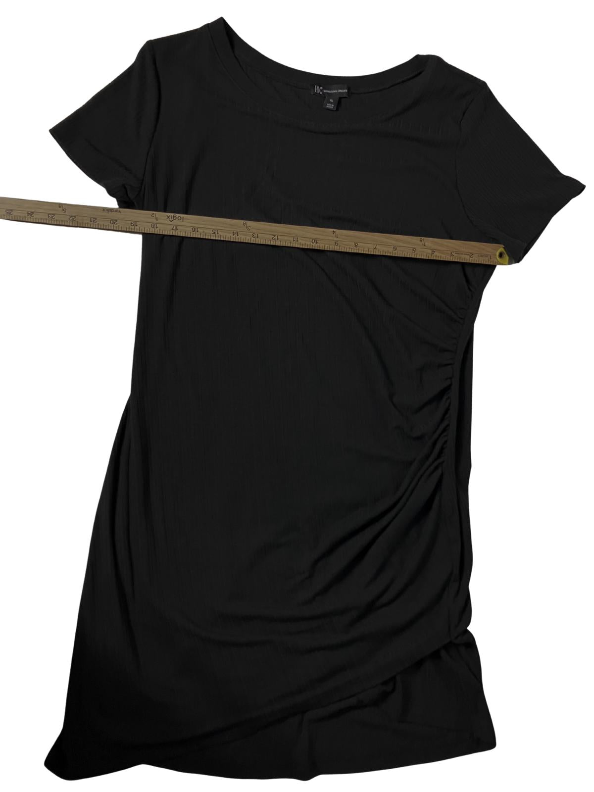 INC International Concepts — Dress | Ruched black stretch, short sleeve · Sz XL