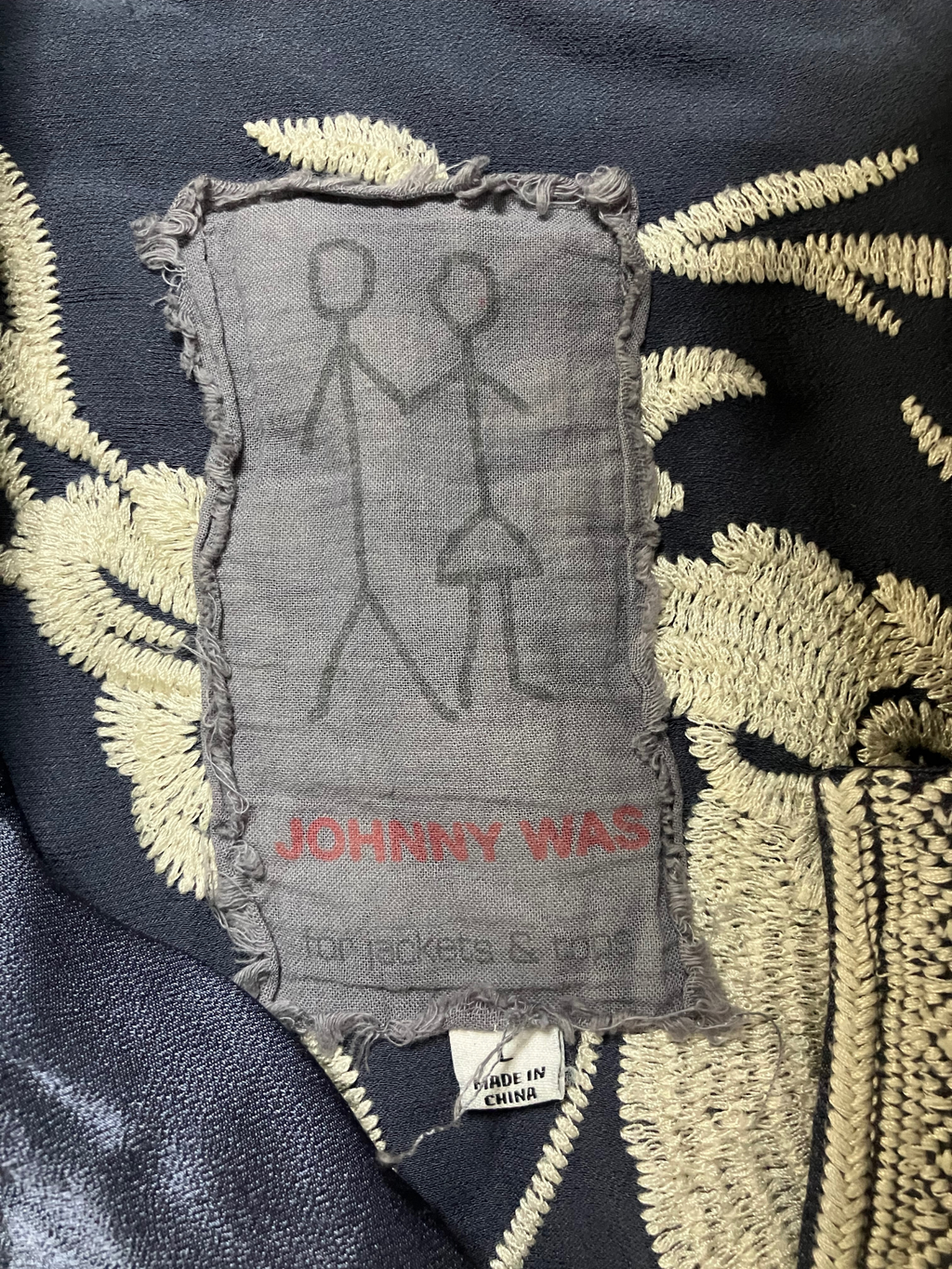 Johnny Was Navy Embroidered Kimono Jacket Size L Boho Chic Art to Wear