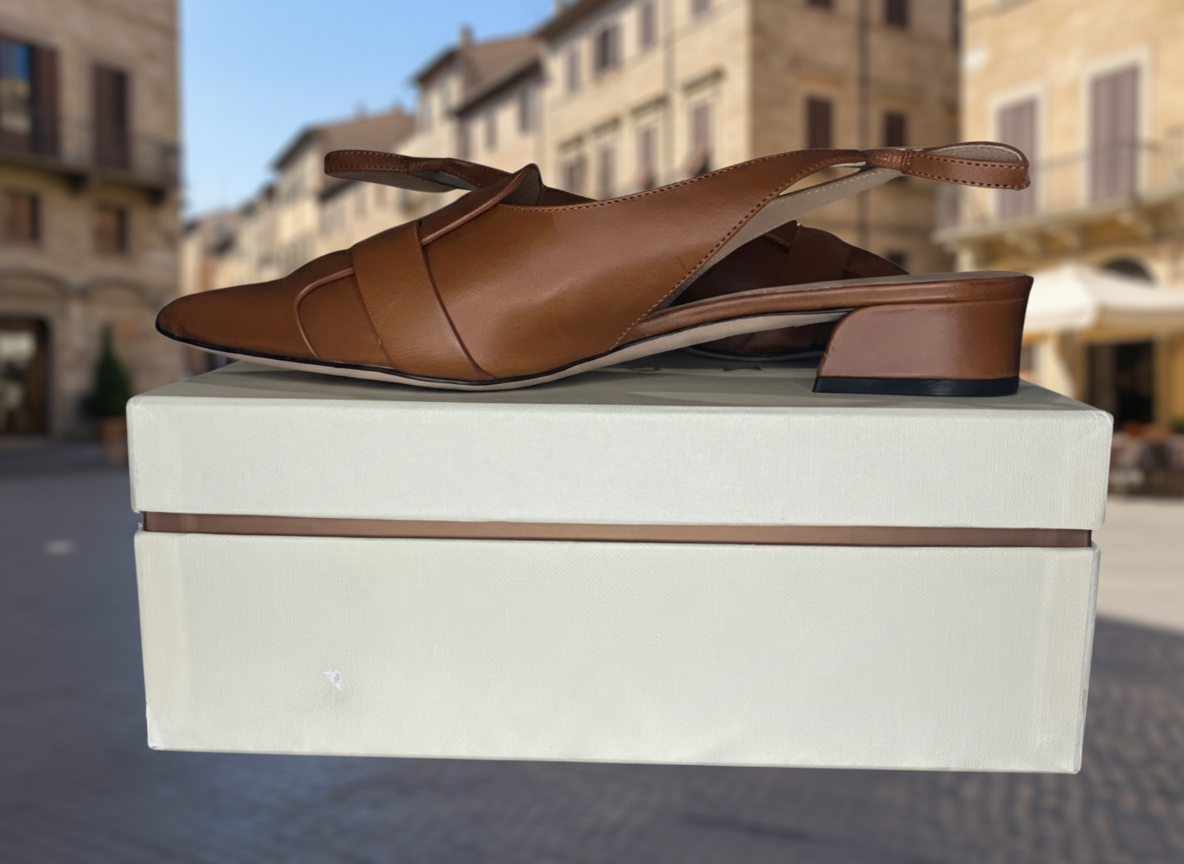 M.GEMI Woven Leather Slingback Flats Size 42 – Italian Crafted Pointed Toe