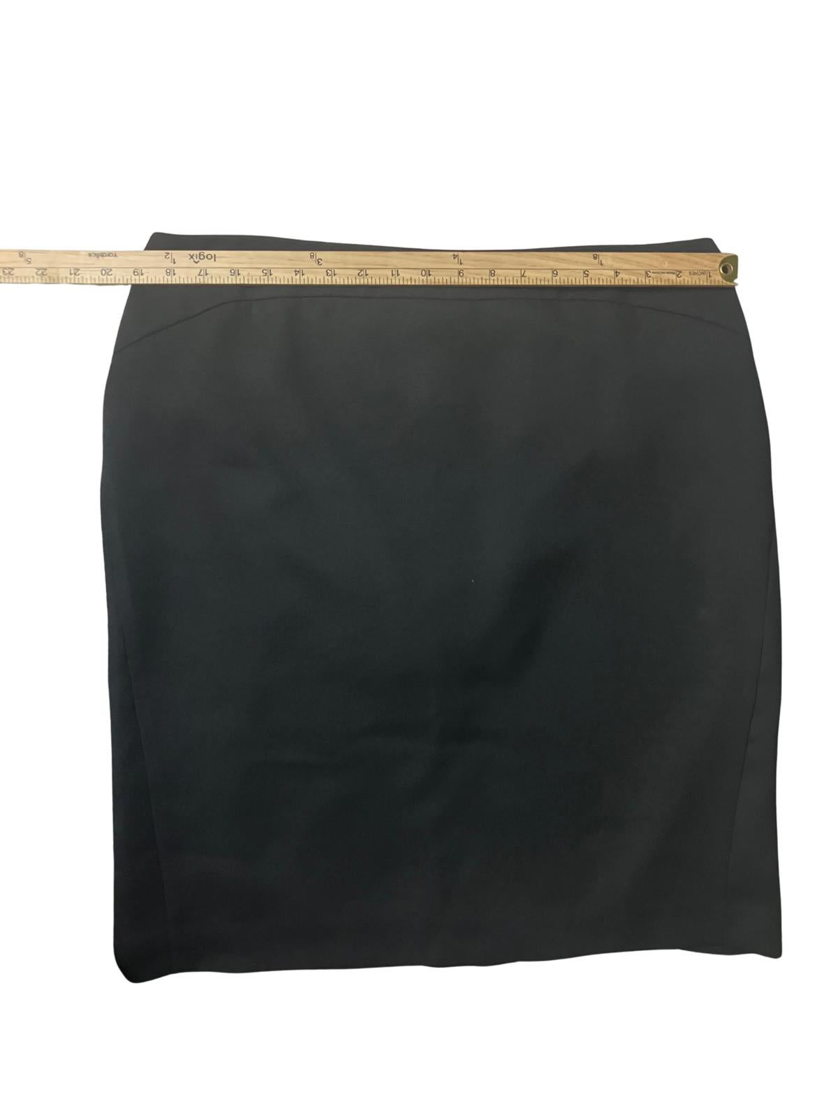 Ann Taylor — Pencil Skirt | Deep black, structured mini with wide waistband · Sz 16